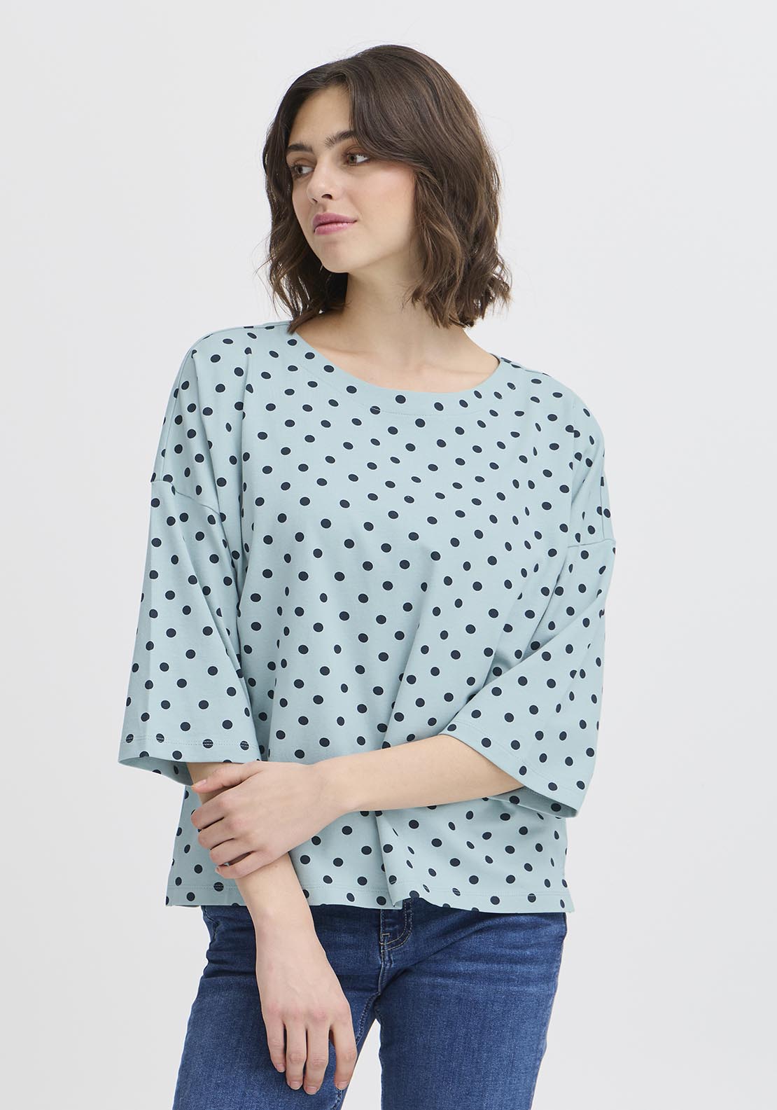 Fransa Casual 3/4 Sleeve T-Shirt - Aquifer Mix 2 Shaws Department Stores