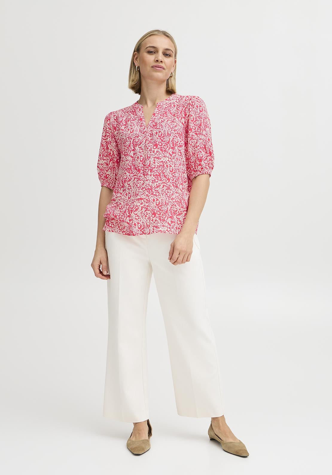 Fransa Casual Short Sleeve Blouse - Pink 1 Shaws Department Stores