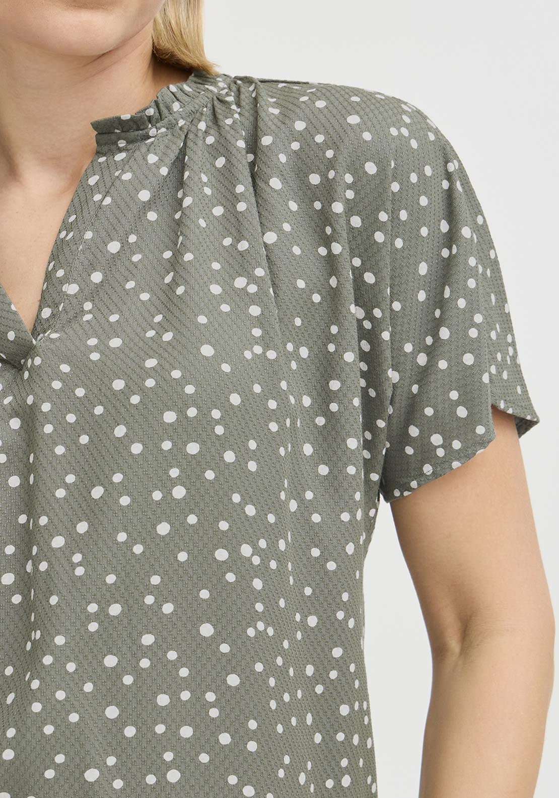 Fransa Casual Cap Sleeve Blouse - Agave Green Mix 3 Shaws Department Stores