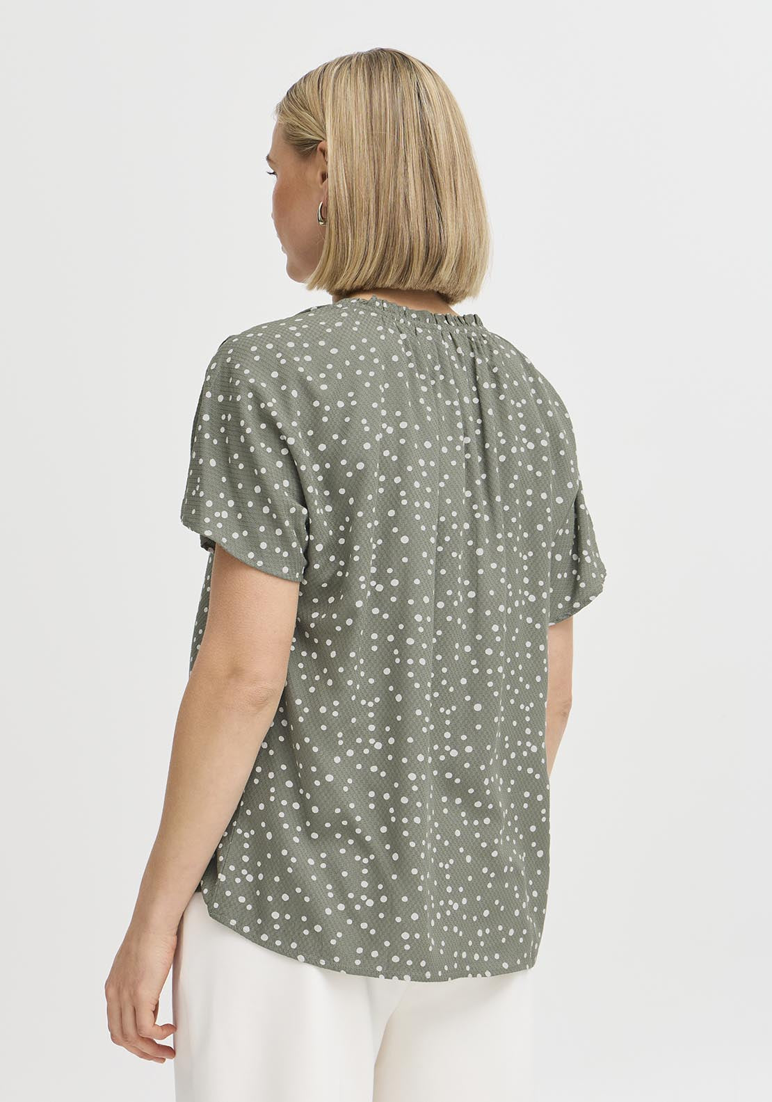 Fransa Casual Cap Sleeve Blouse - Agave Green Mix 5 Shaws Department Stores