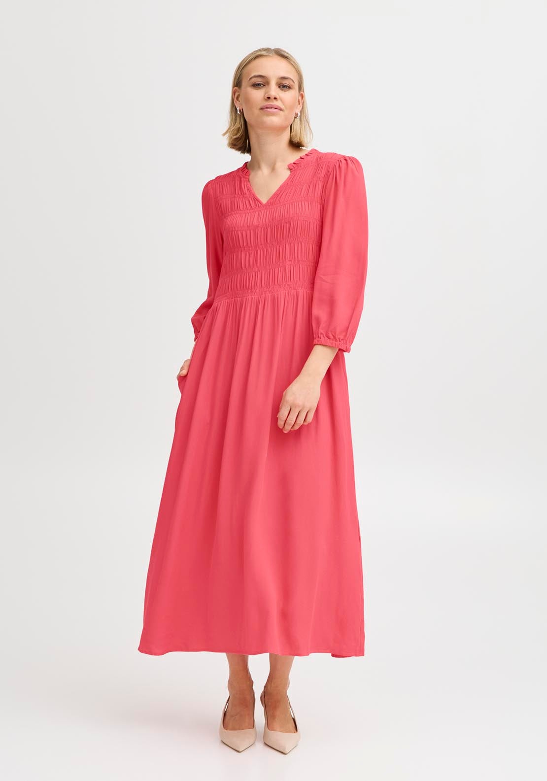 Fransa Light Woven Dress - Pink 1 Shaws Department Stores
