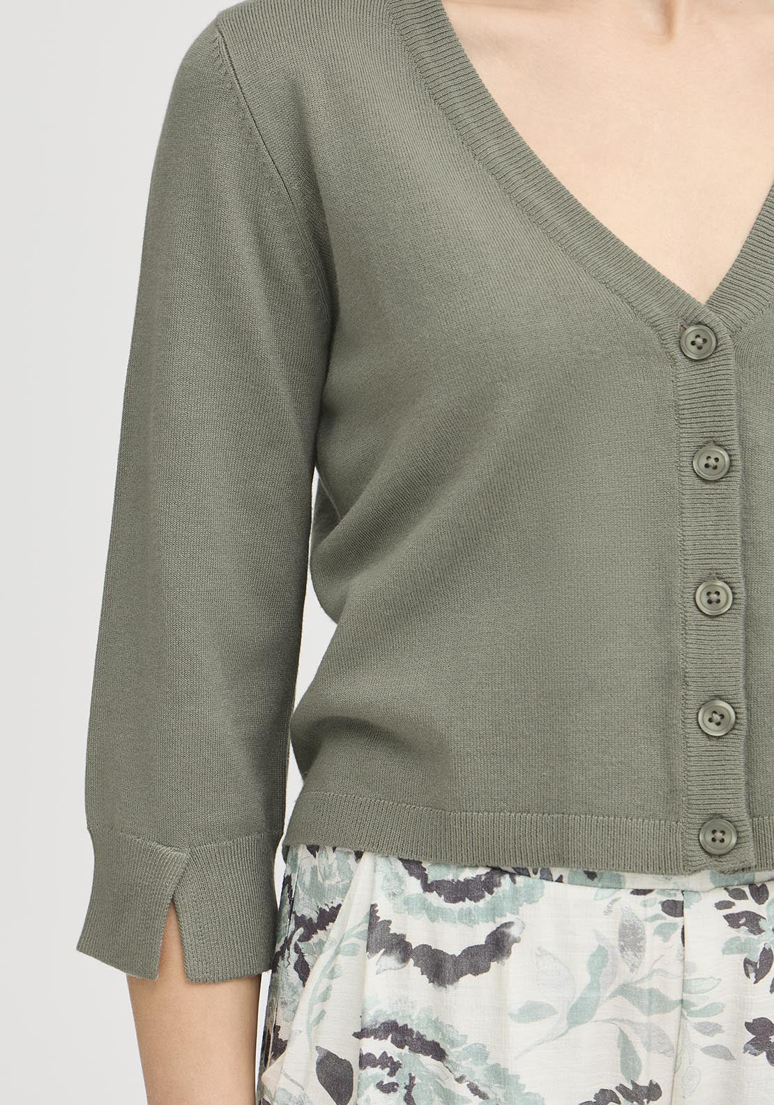 Fransa Casual 3/4 Sleeve Knit Cardigan - Agave Green 5 Shaws Department Stores