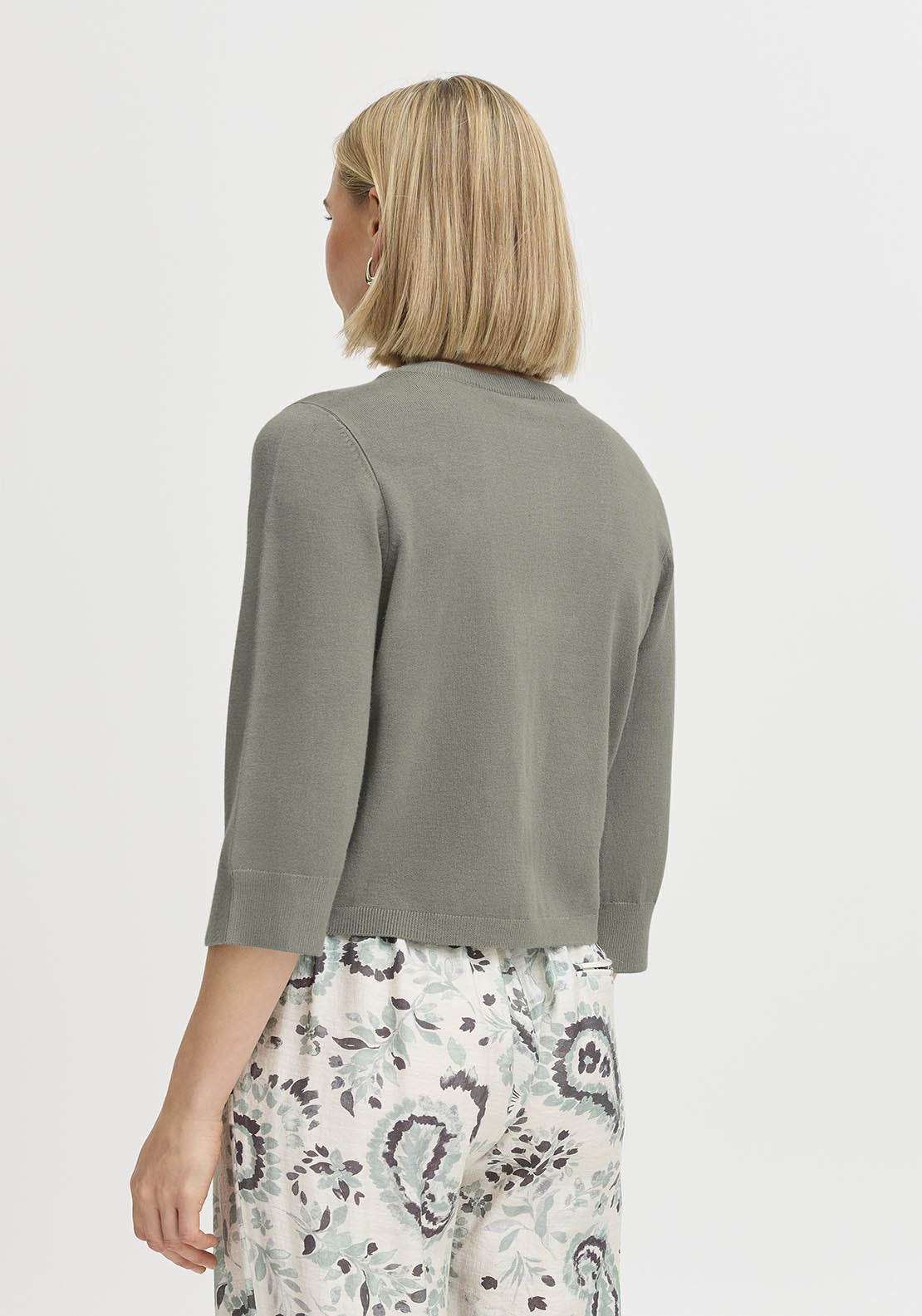Fransa Casual 3/4 Sleeve Knit Cardigan - Agave Green 4 Shaws Department Stores