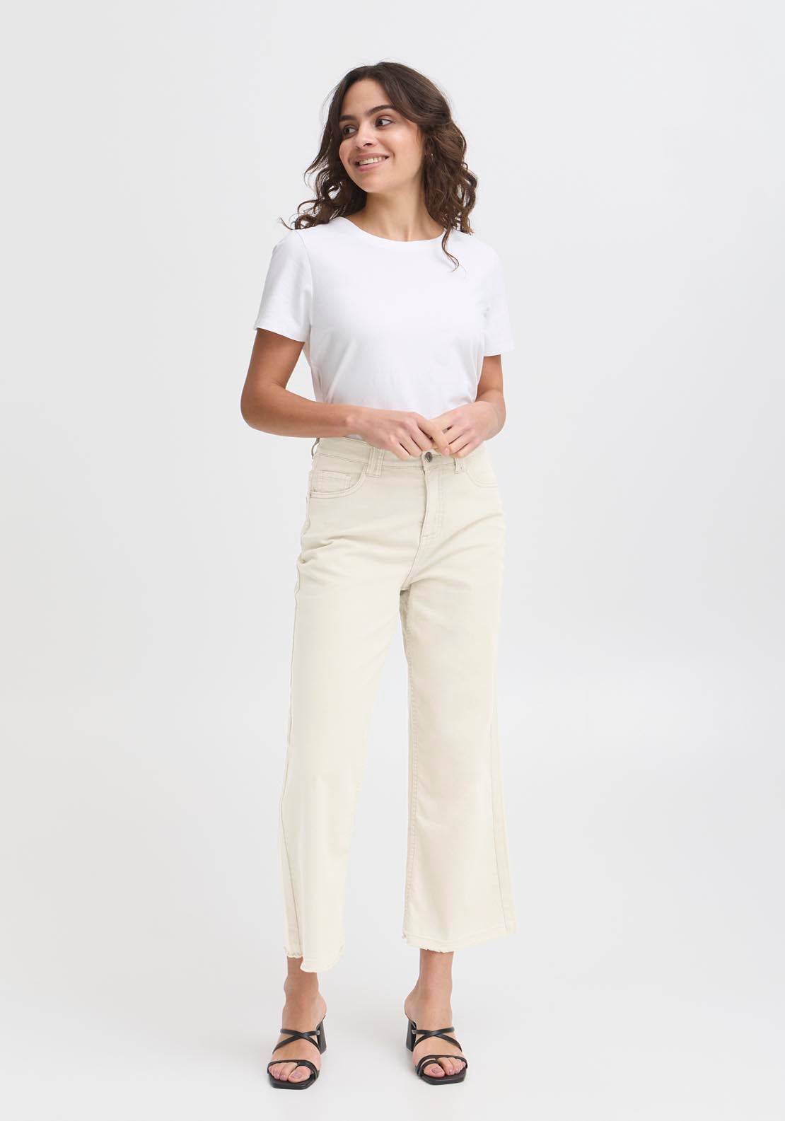 Fransa Casual Trousers - White 3 Shaws Department Stores