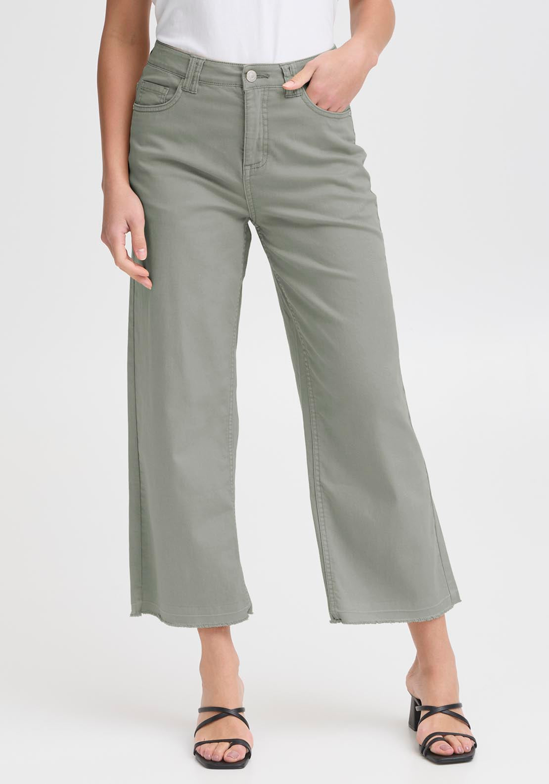 Fransa Casual Trousers - Green 1 Shaws Department Stores