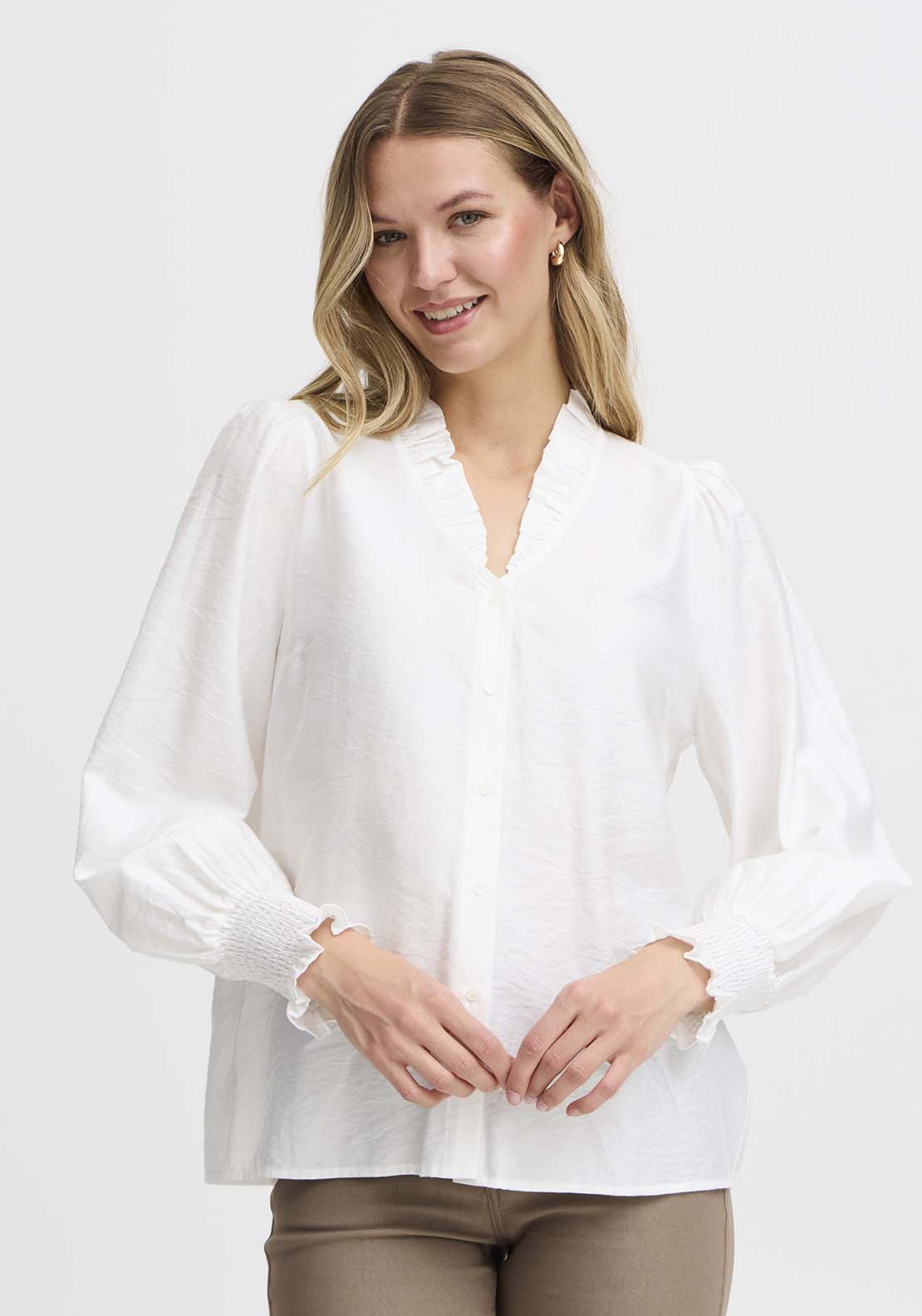 Fransa Long Sleeve Shirt - Blanc De Blanc 1 Shaws Department Stores
