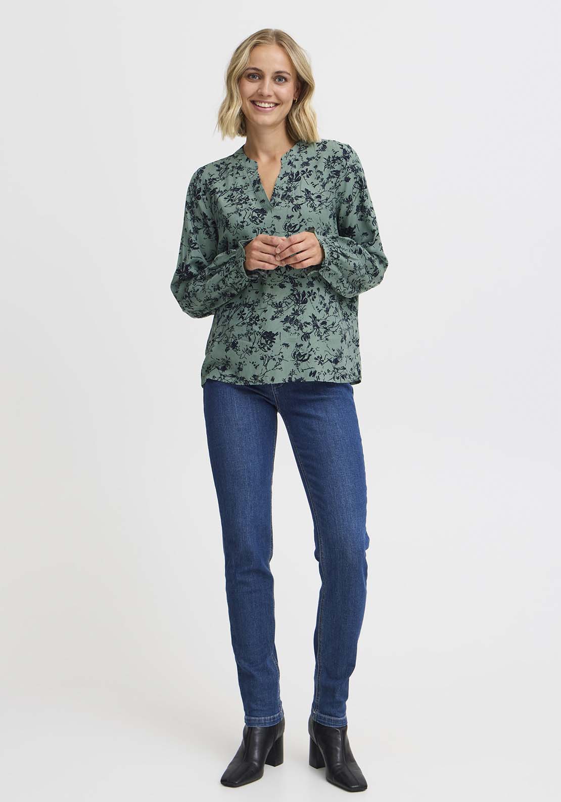 Fransa Long Sleeve Woven Shirt - Green Bay 2 Shaws Department Stores