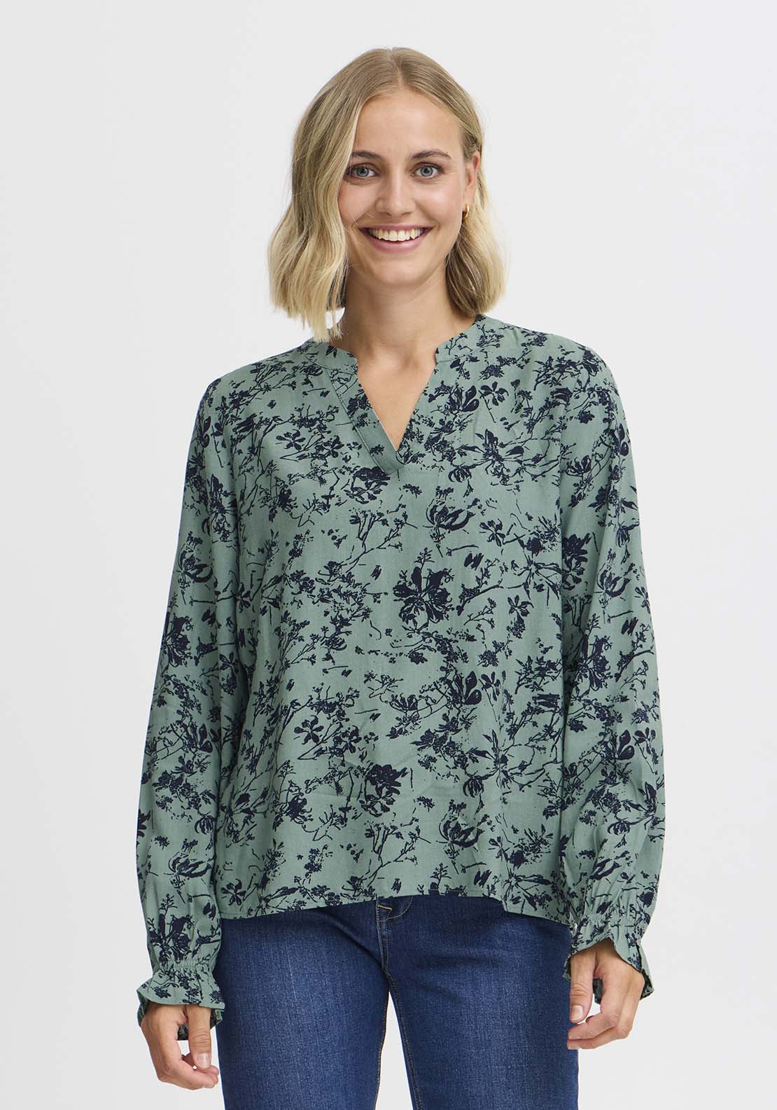 Fransa Long Sleeve Woven Shirt - Green Bay 1 Shaws Department Stores