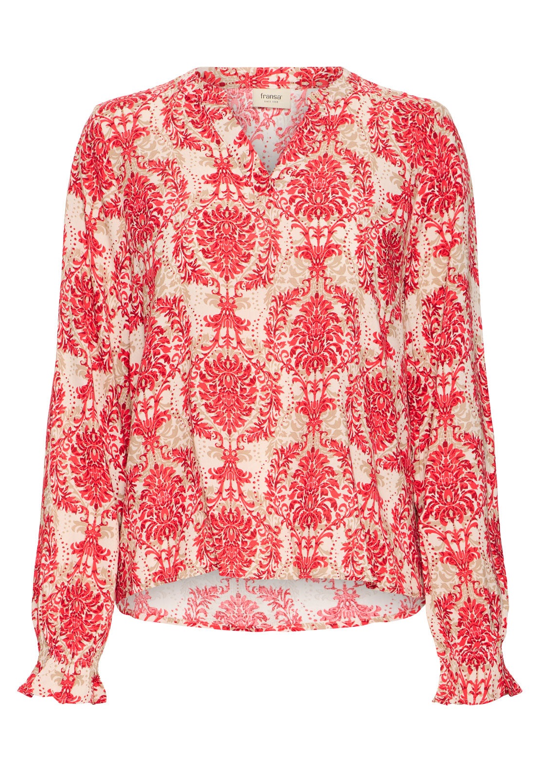 Fransa Pos Long Sleeve Top - Poinsettia Art 1 Shaws Department Stores