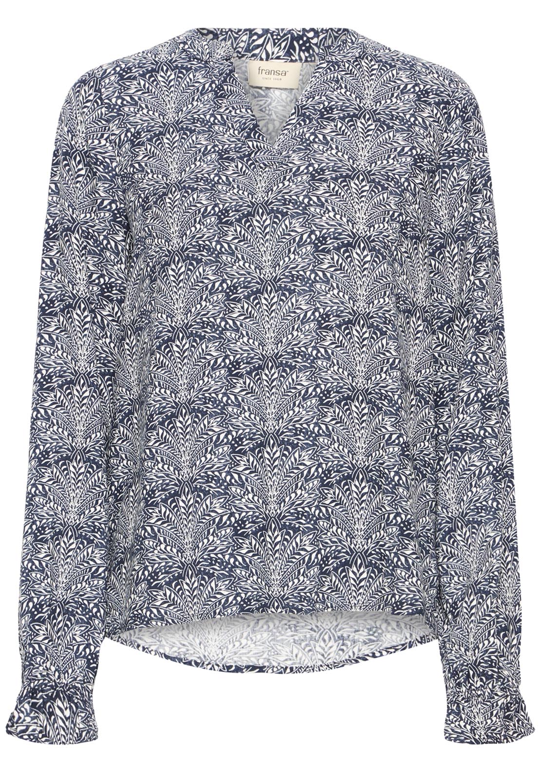 Fransa Long Sleeve Blouse - Night - Whisper White Art 5 Shaws Department Stores
