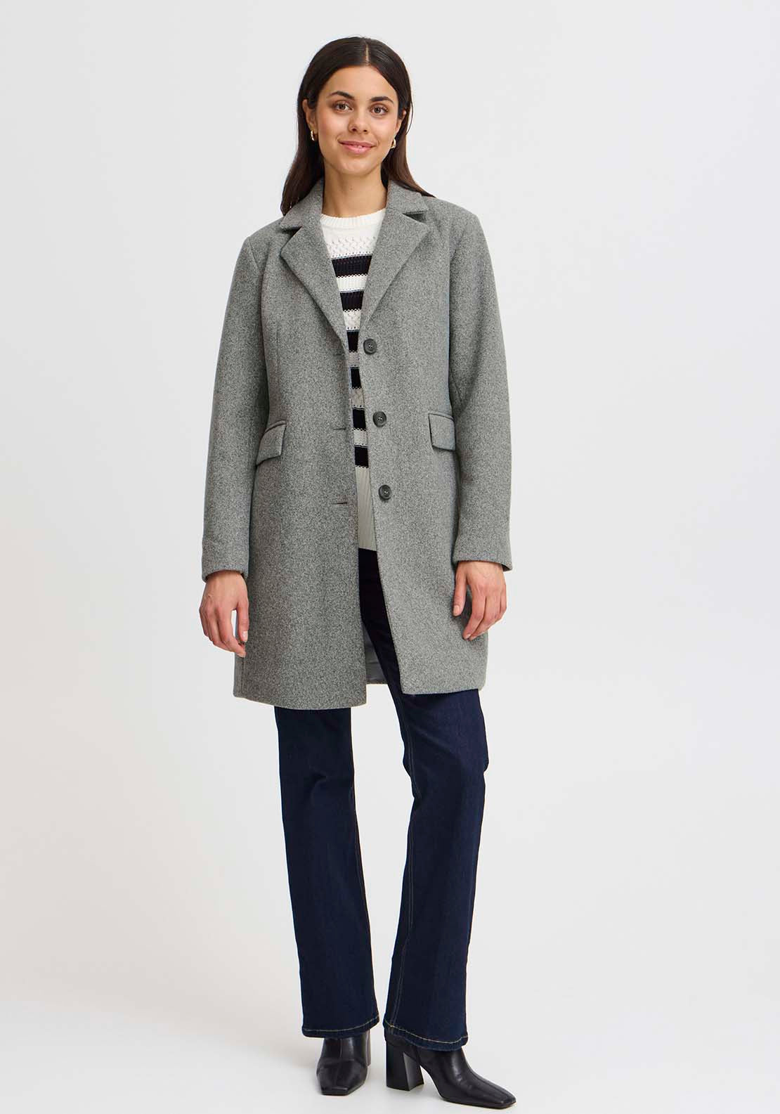 Fransa Midi Coat - Asphalt Melange 2 Shaws Department Stores