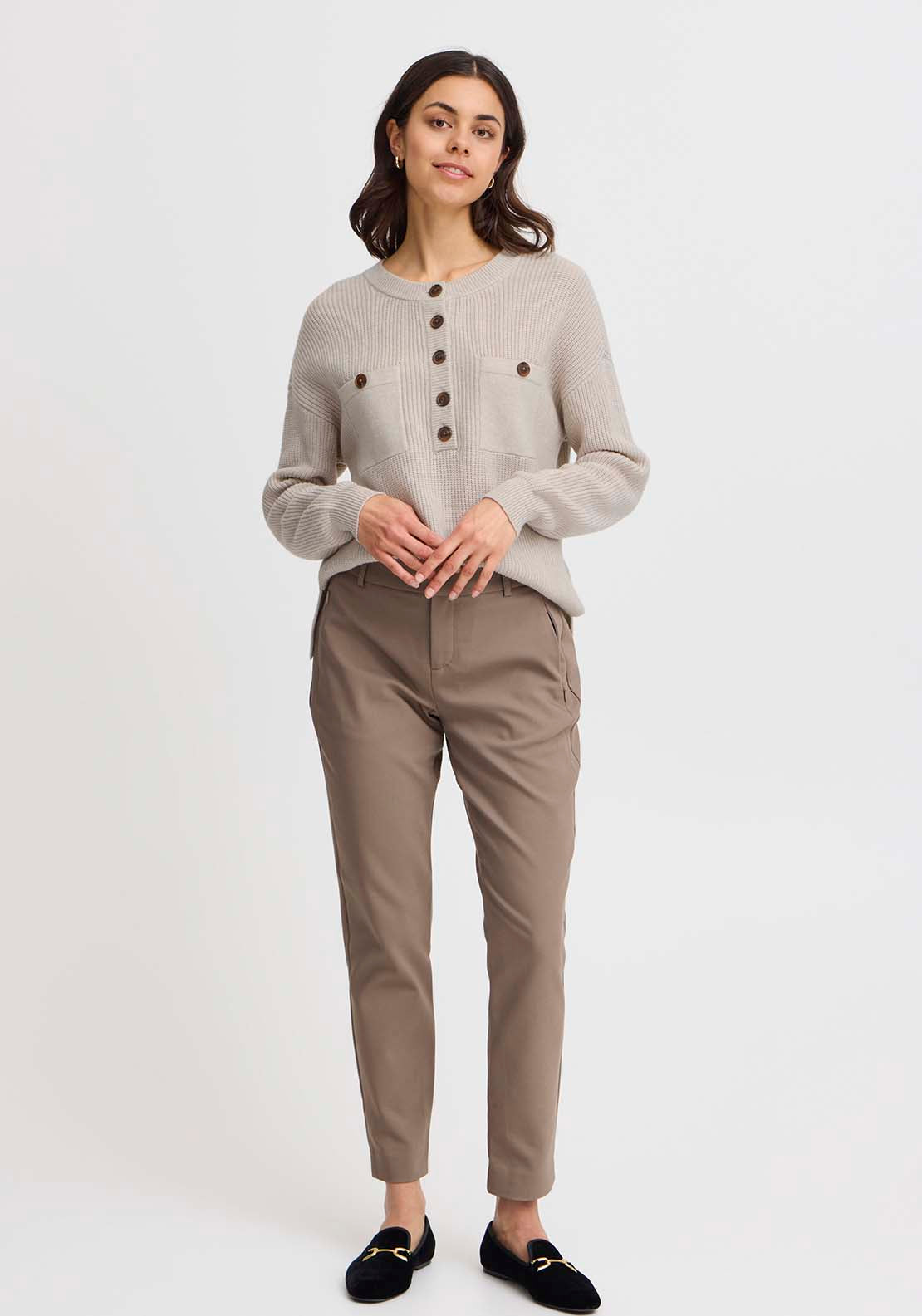 Fransa Long Sleeve Knit Pullover - Limestone Melange 5 Shaws Department Stores
