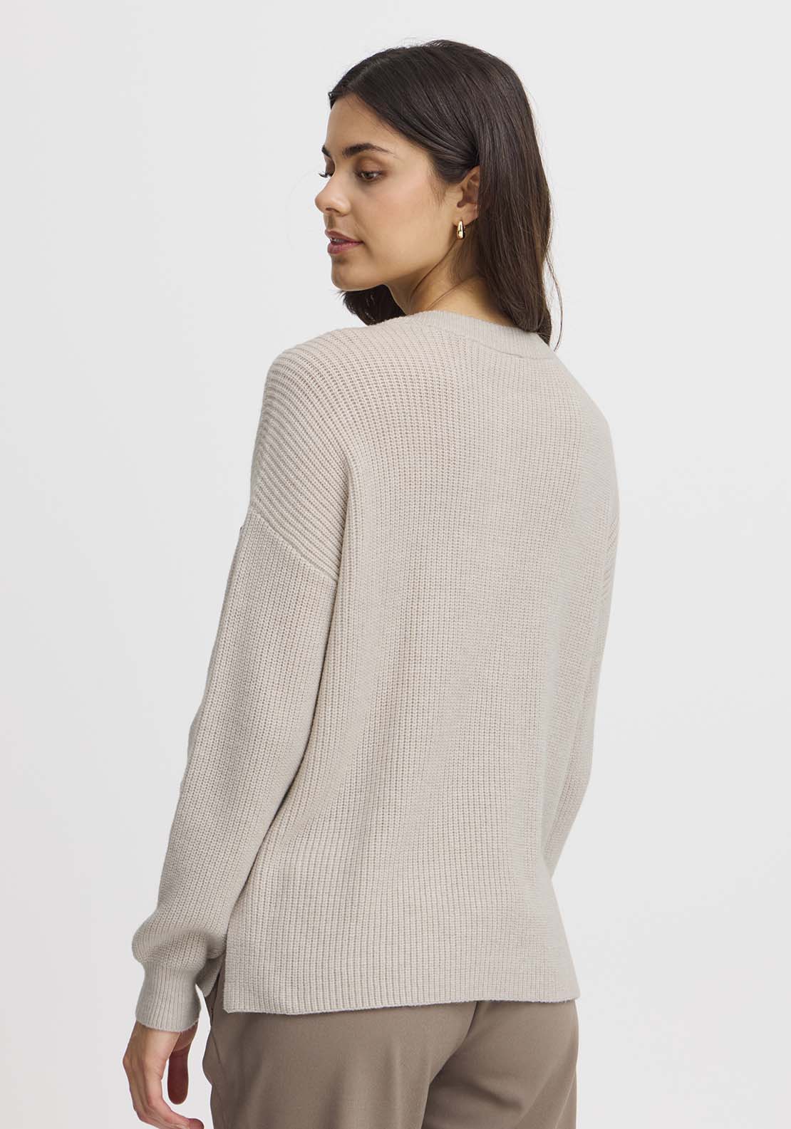 Fransa Long Sleeve Knit Pullover - Limestone Melange 3 Shaws Department Stores