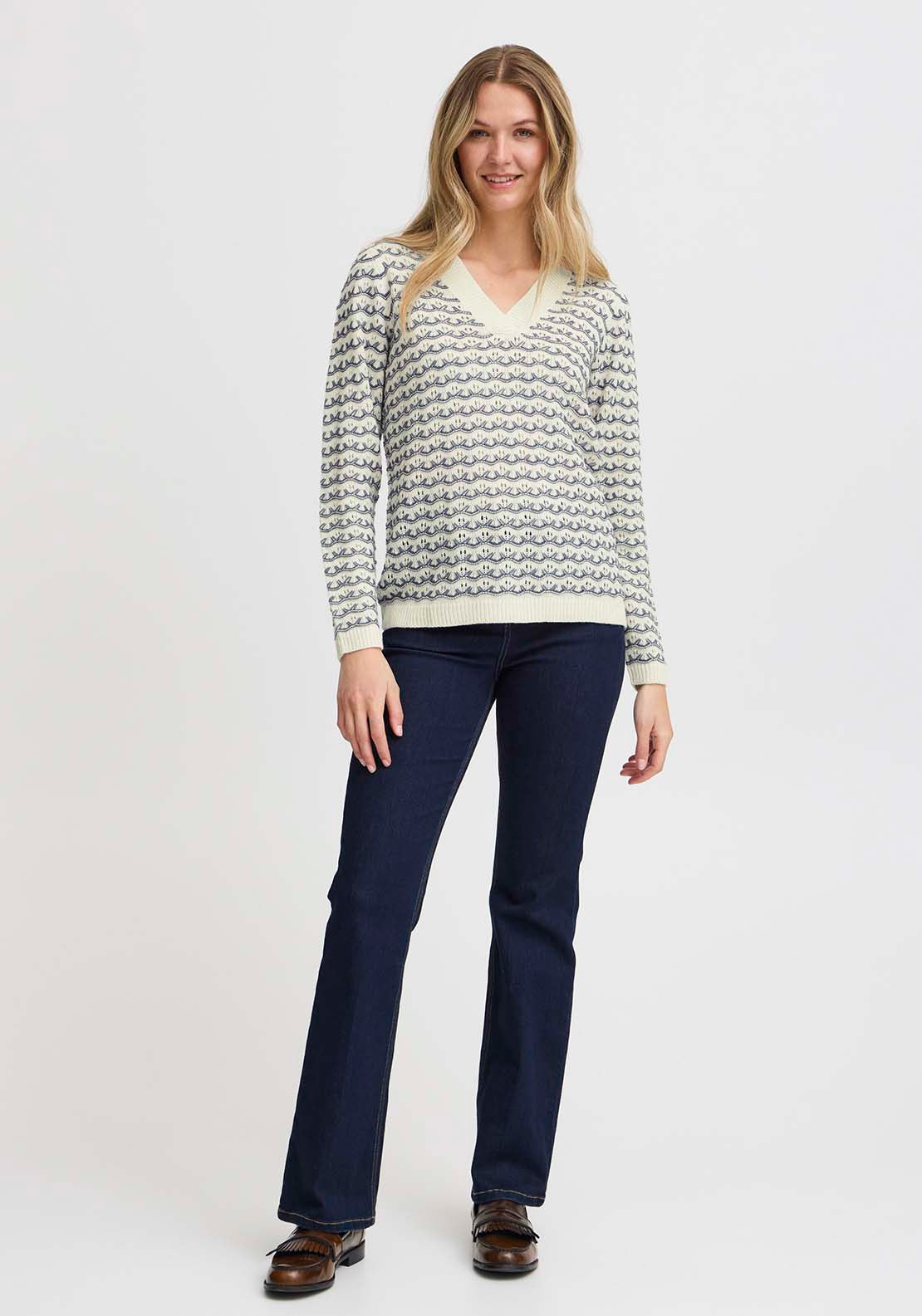 Fransa Long Sleeve Knit Pullover - Vintage Indigo Mix 3 Shaws Department Stores
