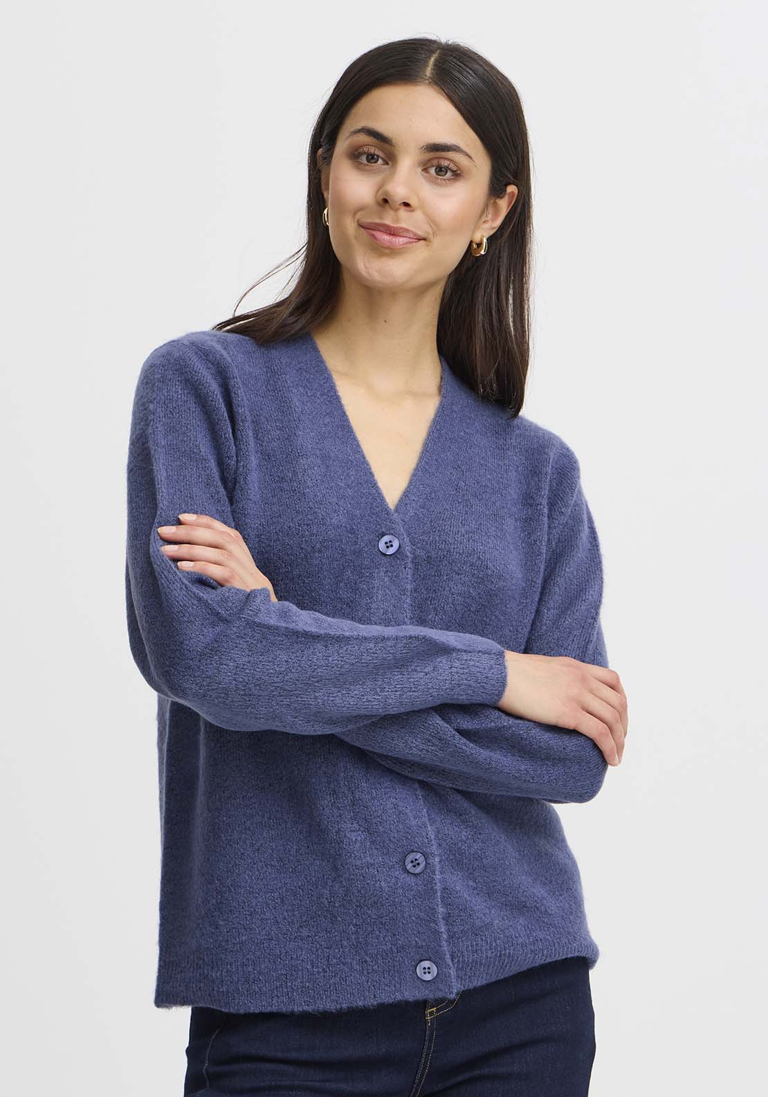 Fransa Long Sleeve Knit Cardigan - Vintage Indigo Melange 1 Shaws Department Stores
