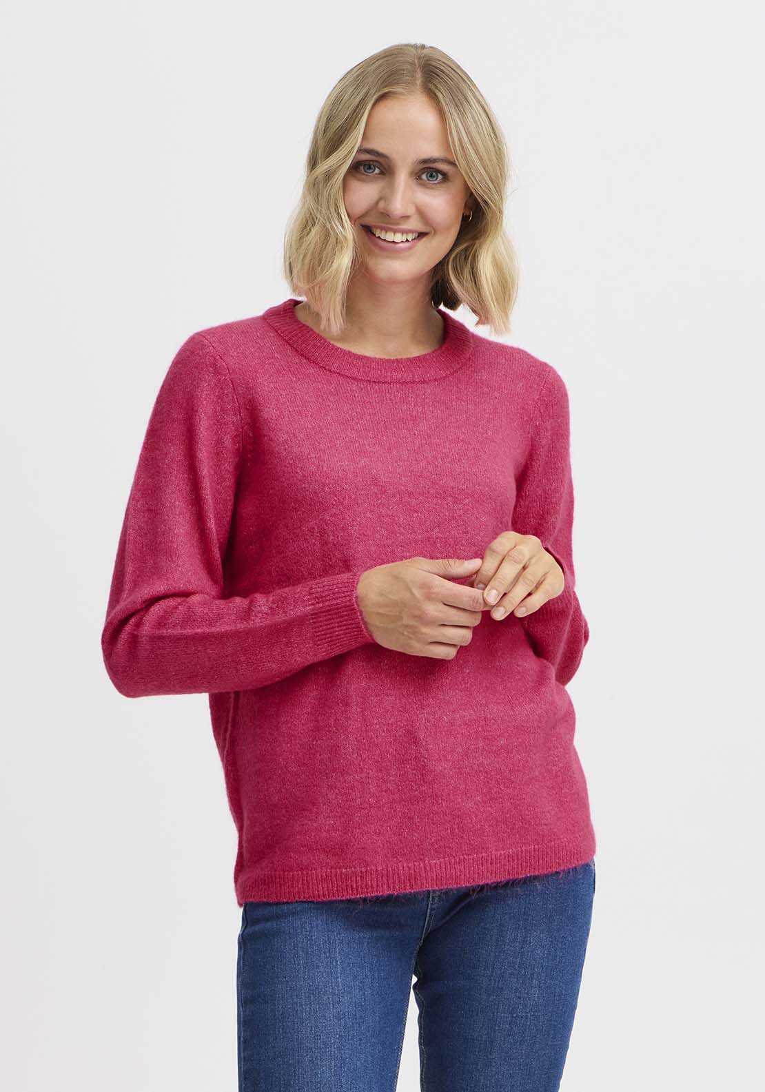 Fransa Long Sleeve Knit Pullover - Beetroot Purple Melange 1 Shaws Department Stores