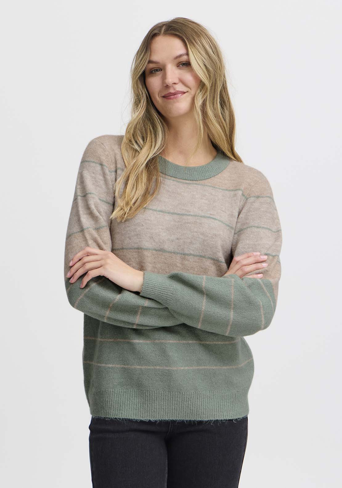 Fransa Long Sleeve Knit Pullover - Green Bay Melange 1 Shaws Department Stores