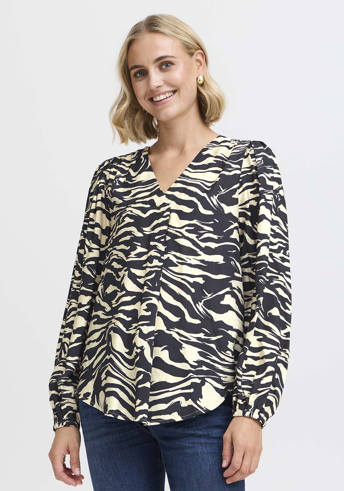 Fransa Long Sleeve Blouse - Navy Blazer 1 Shaws Department Stores