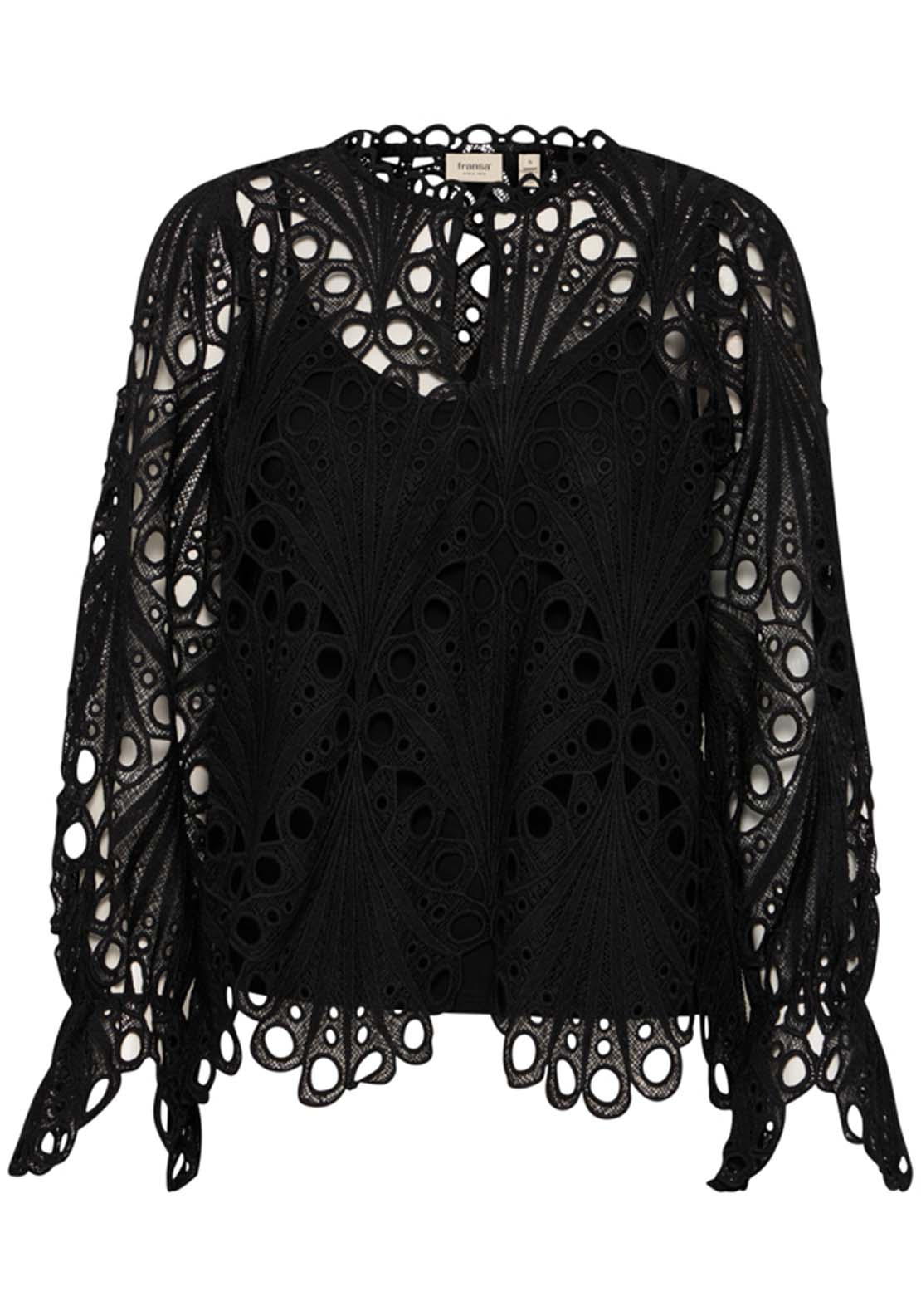 Fransa Long Sleeve Blouse - Black 1 Shaws Department Stores