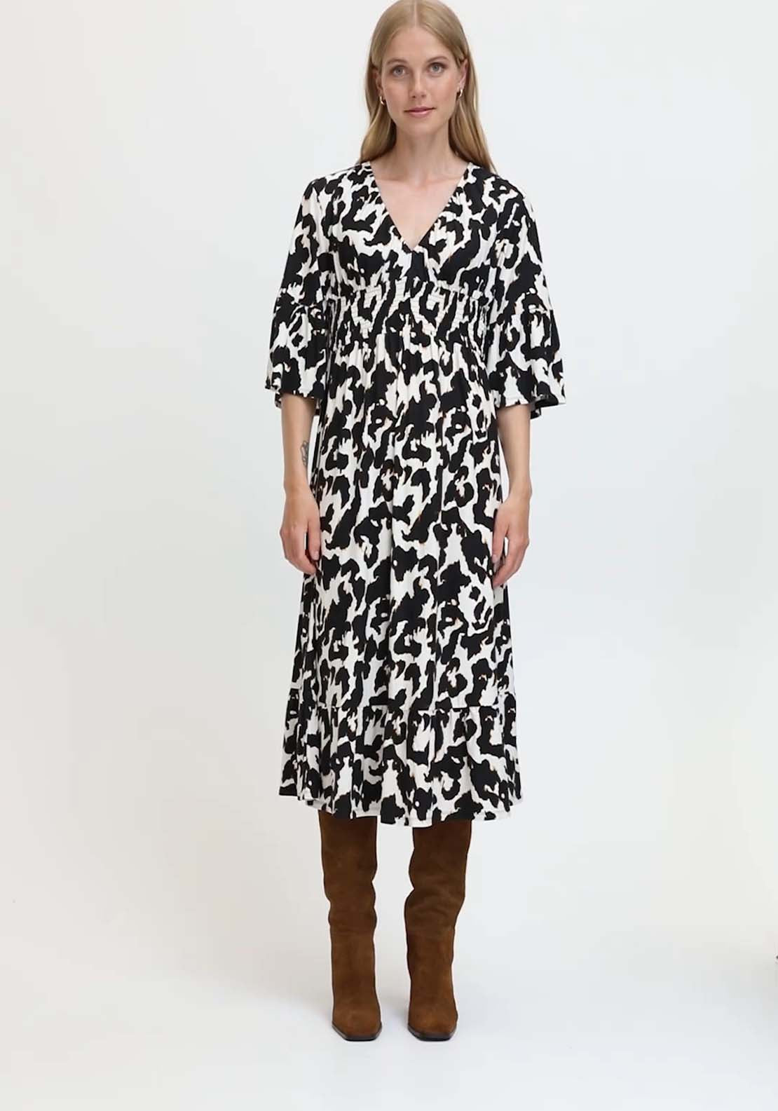 Fransa Jersey 3/4 Sleeve Midi Dress - Black 2 Shaws Department Stores