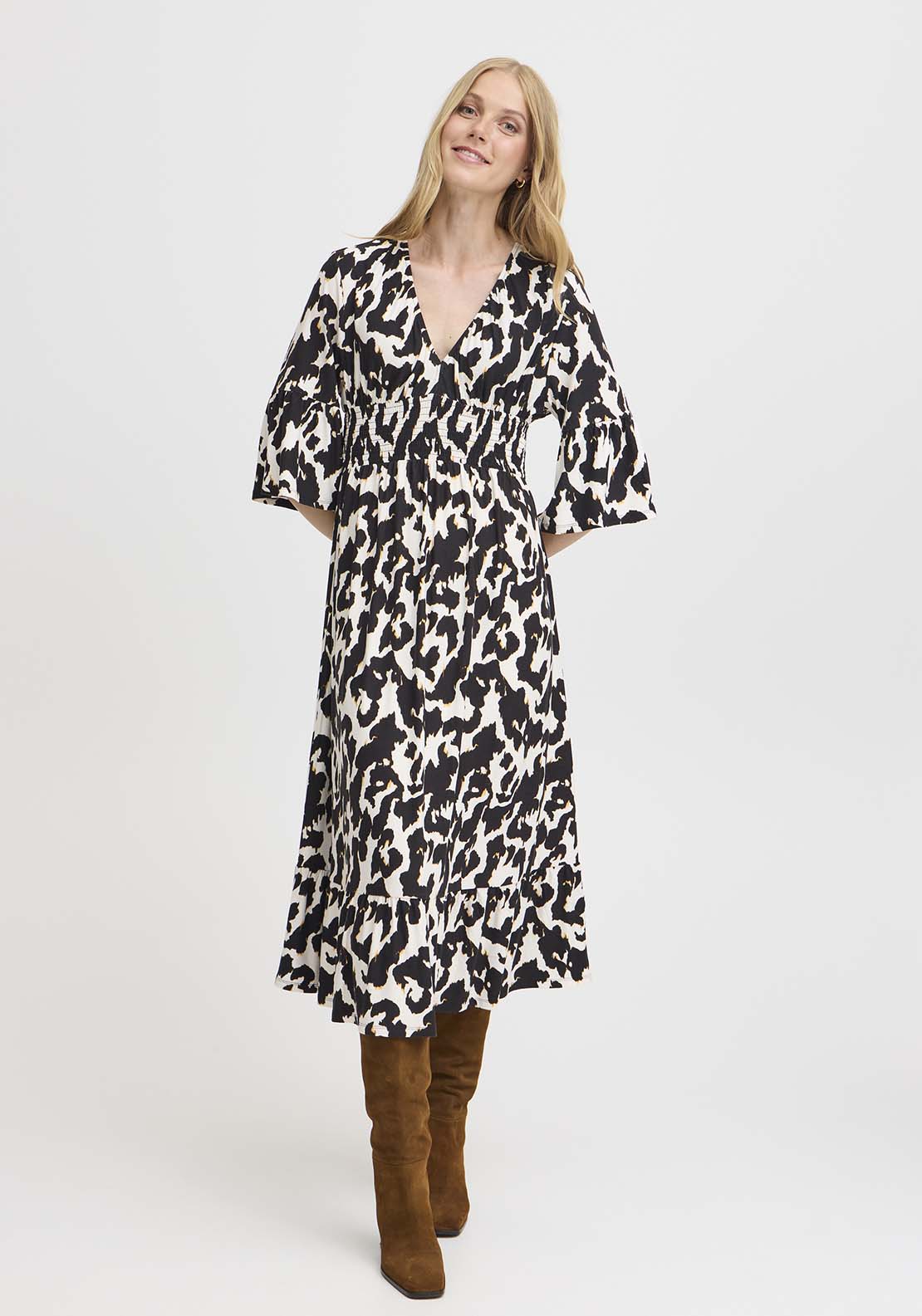 Fransa Jersey 3/4 Sleeve Midi Dress - Black 1 Shaws Department Stores