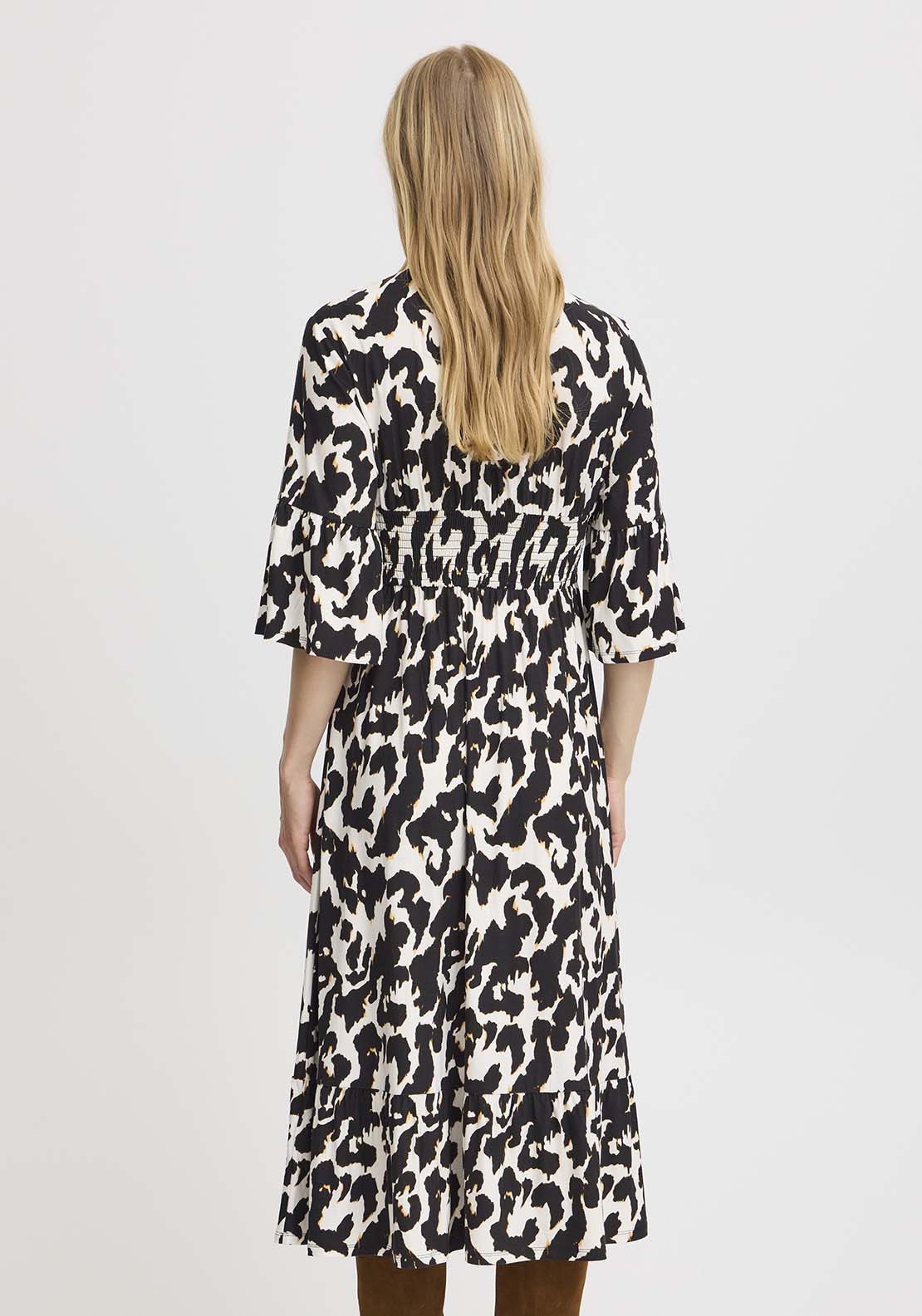 Fransa Jersey 3/4 Sleeve Midi Dress - Black 5 Shaws Department Stores