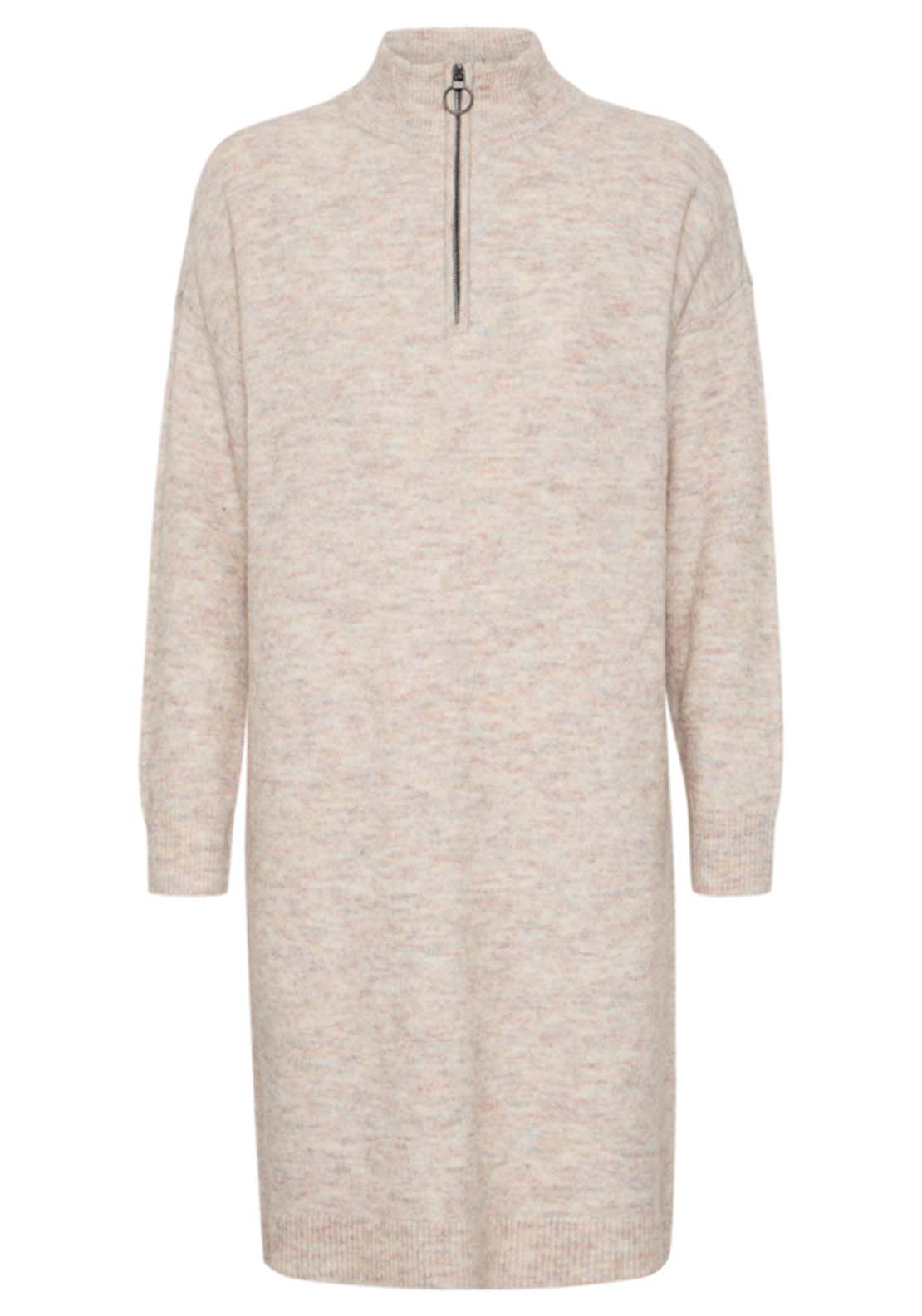 Fransa Knit Long Sleeve Dress - Limestone Melange 1 Shaws Department Stores