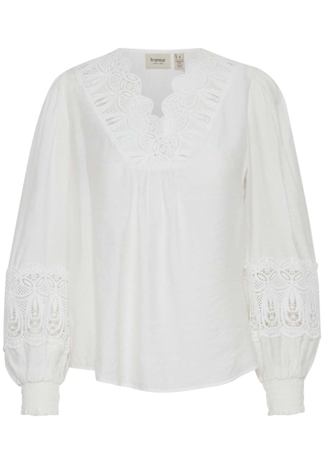 Fransa Long Sleeve Blouse - Blanc De Blanc 1 Shaws Department Stores