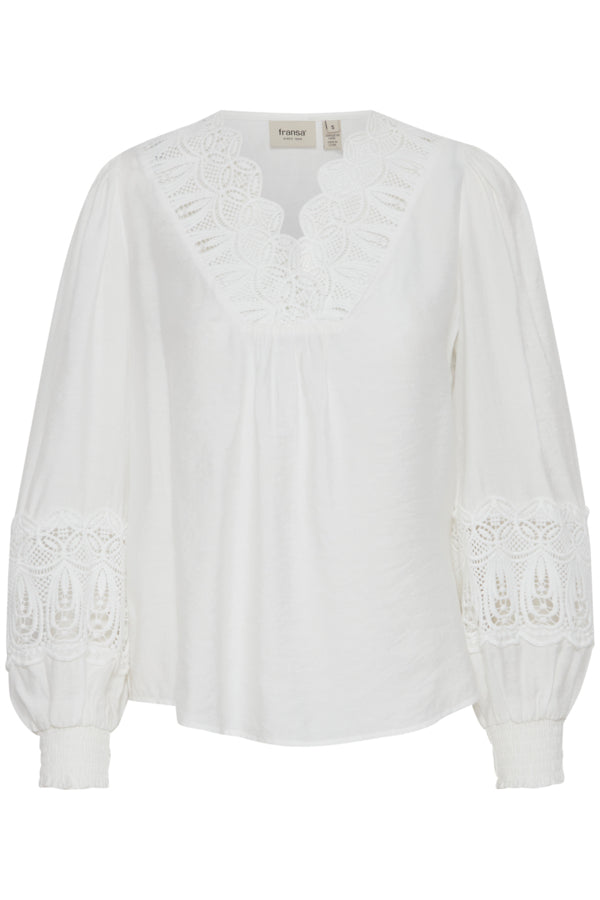 Fransa Long Sleeve Blouse - Blanc De Blanc 2 Shaws Department Stores