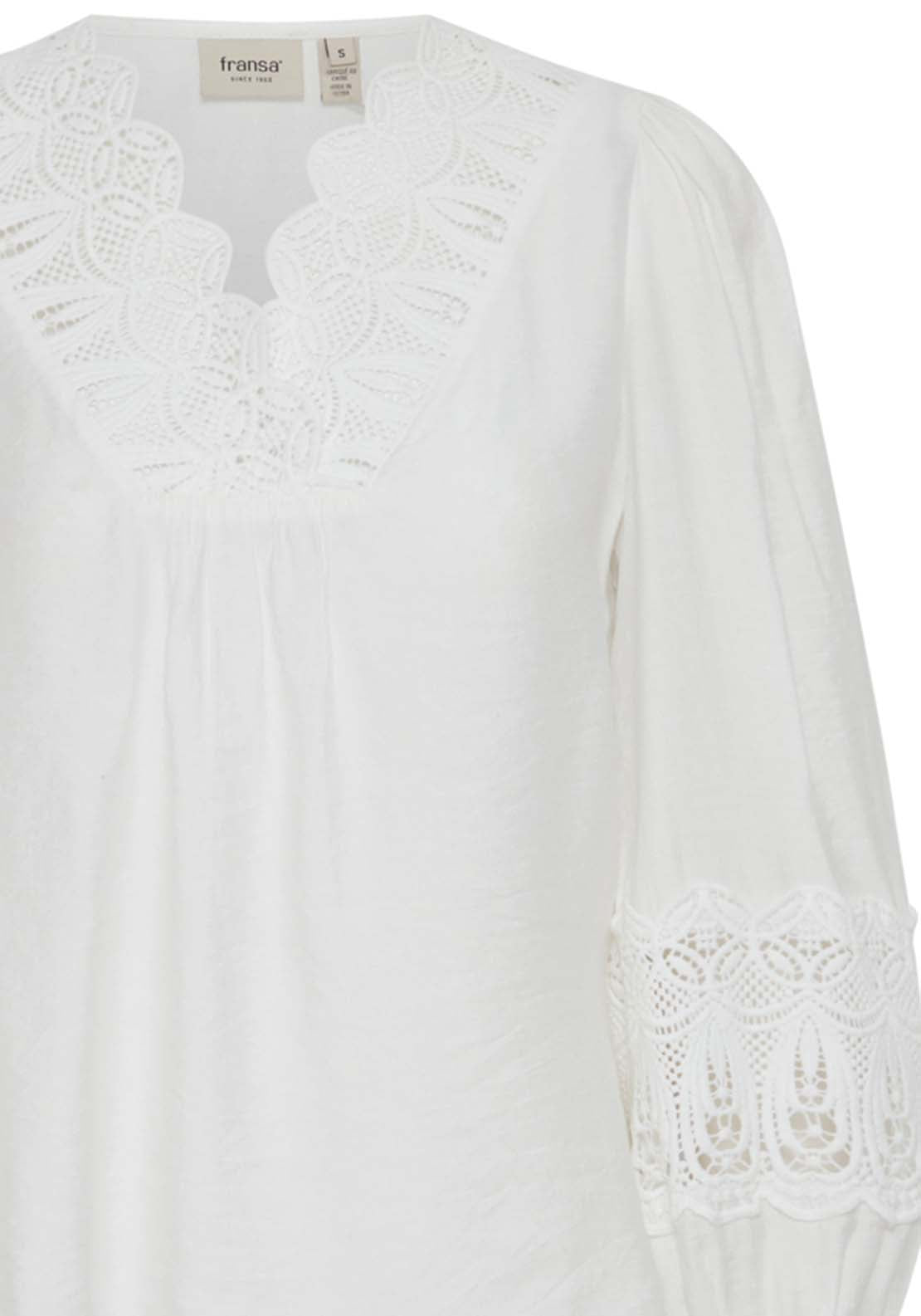Fransa Long Sleeve Blouse - Blanc De Blanc 4 Shaws Department Stores