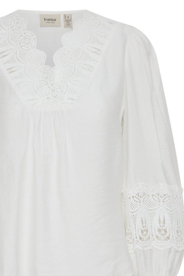 Fransa Long Sleeve Blouse - Blanc De Blanc 6 Shaws Department Stores