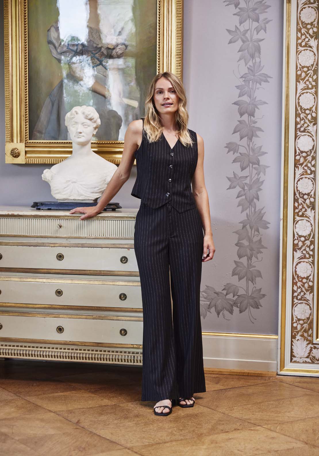 Fransa Casual Trousers - Black Mix 1 Shaws Department Stores