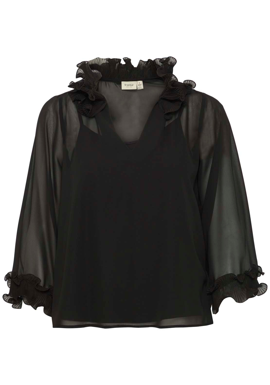 Fransa Long Sleeve Blouse - Black 5 Shaws Department Stores