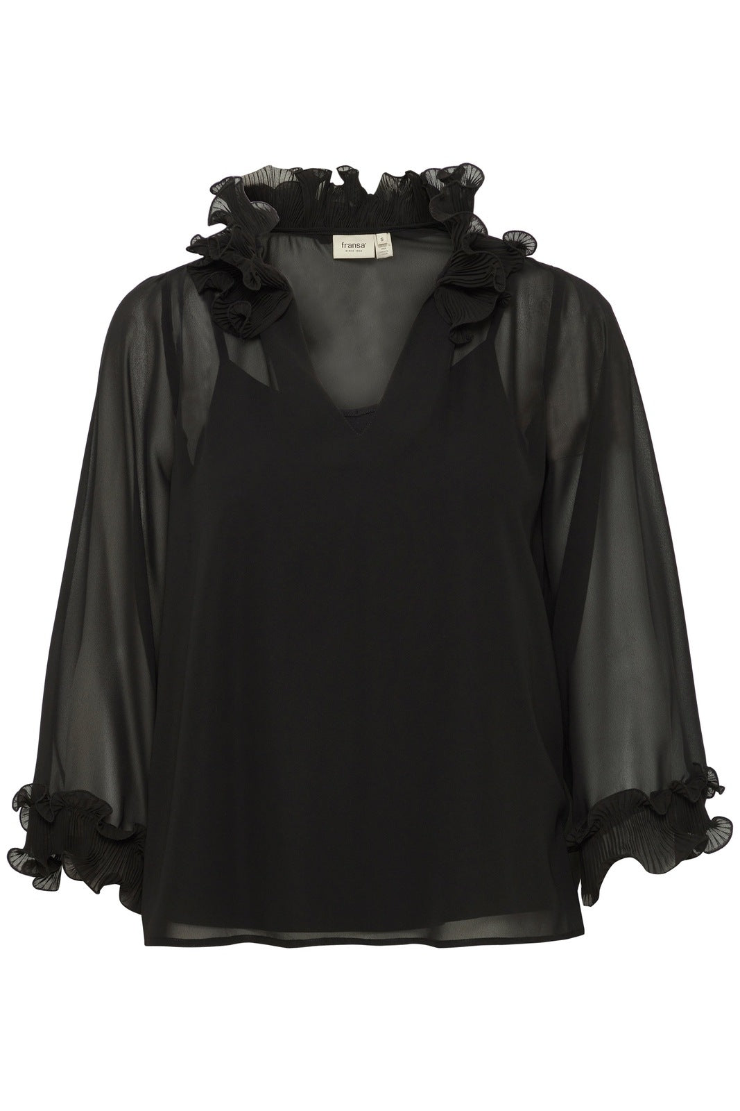 Fransa Long Sleeve Blouse - Black 1 Shaws Department Stores