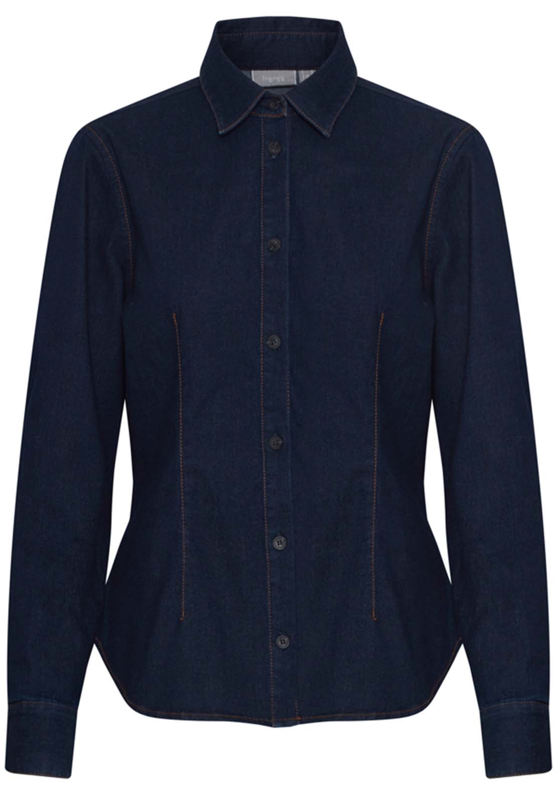 Fransa Woven Long Sleeve Shirt - Raw Blue Denim 1 Shaws Department Stores