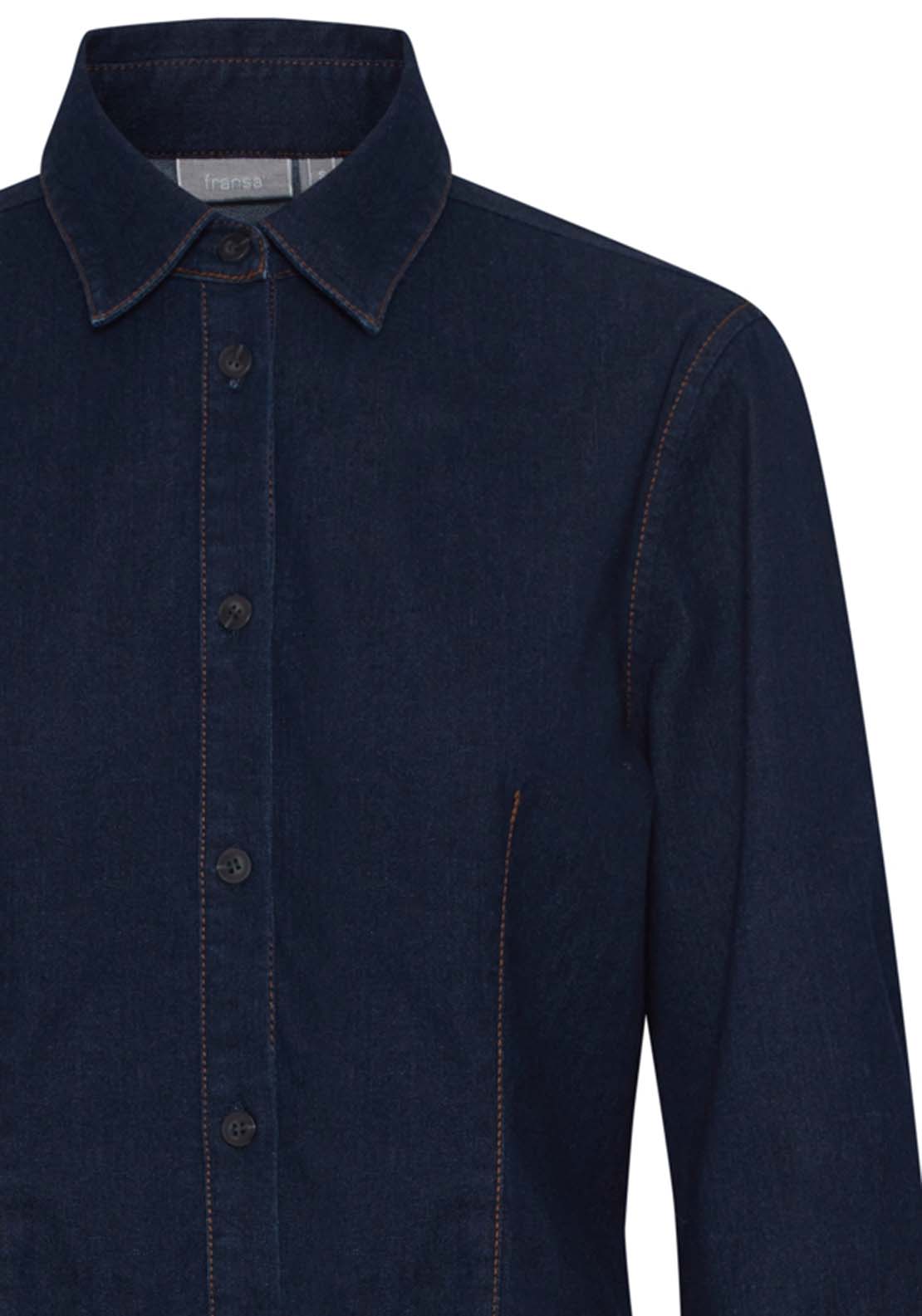 Fransa Woven Long Sleeve Shirt - Raw Blue Denim 2 Shaws Department Stores