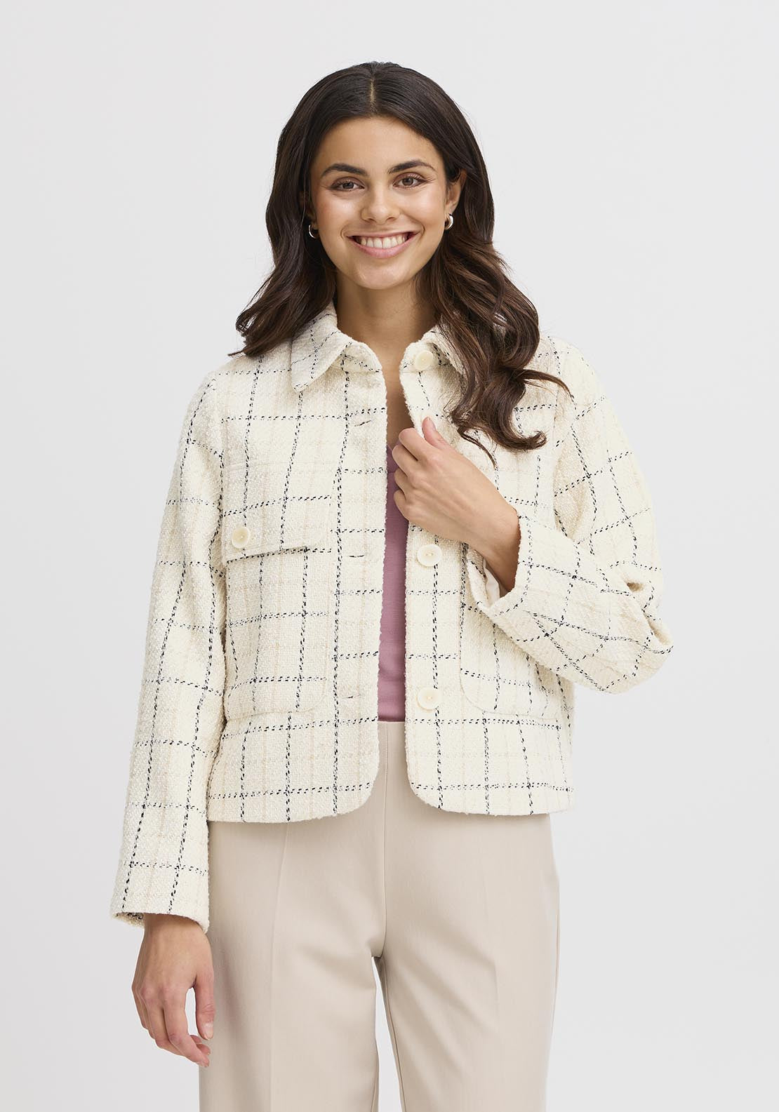 Fransa Casual Jacket - Cream 1 Shaws Department Stores