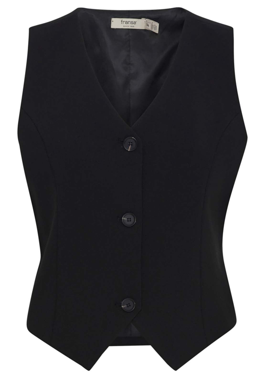 Fransa Button Detail Waistcoat - Black 1 Shaws Department Stores