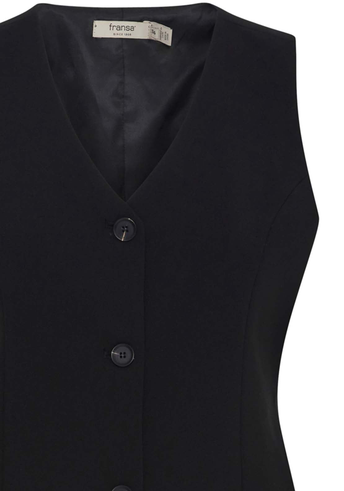 Fransa Button Detail Waistcoat - Black 2 Shaws Department Stores