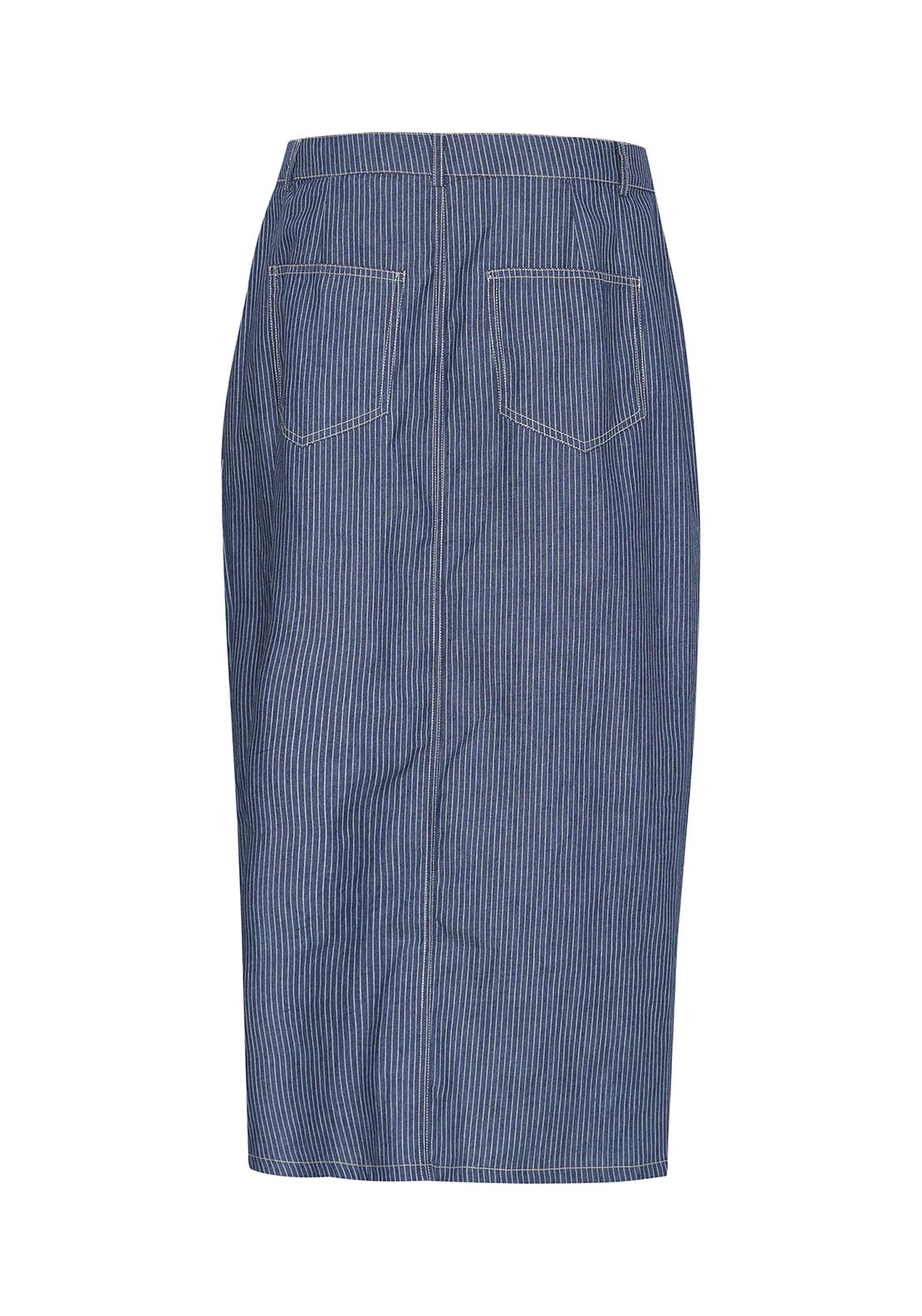 Fransa Casual Skirt - Mid Blue Striped Denim 6 Shaws Department Stores