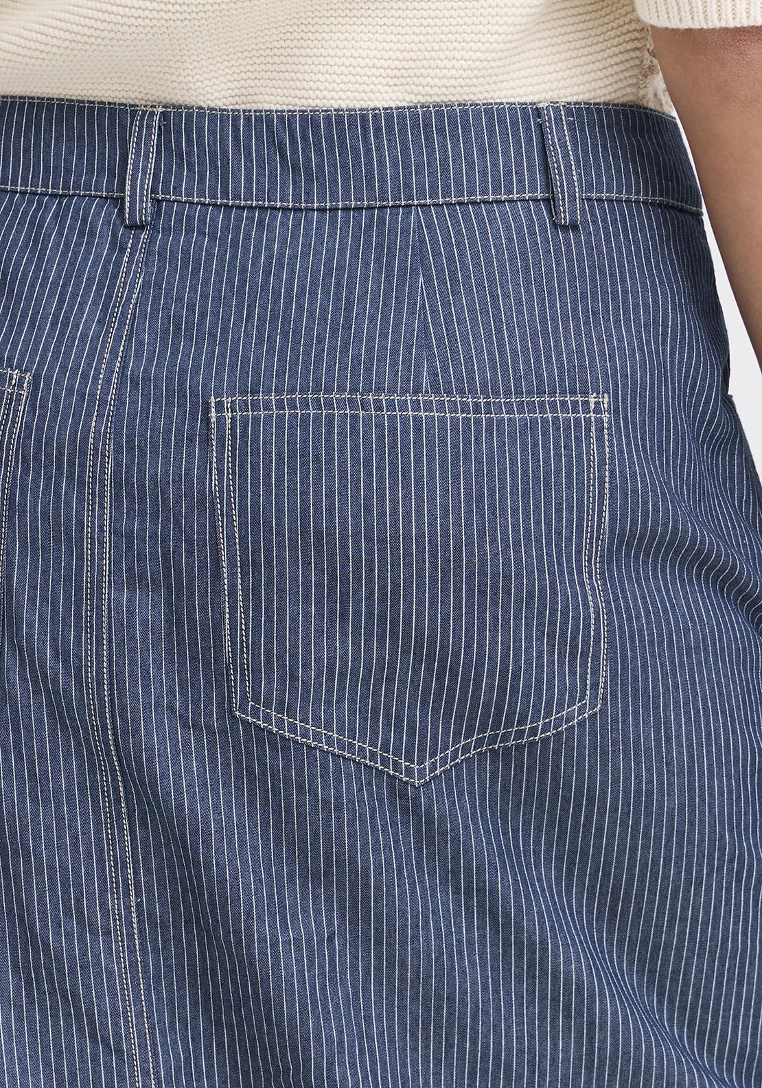 Fransa Casual Skirt - Mid Blue Striped Denim 5 Shaws Department Stores