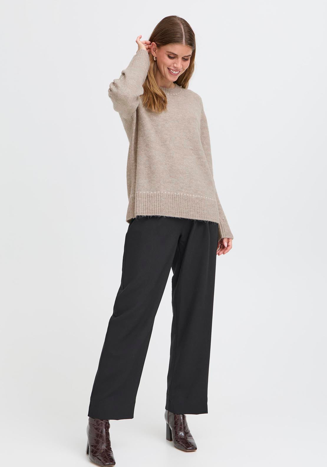 Long Sleeve Knit Pullover - Moon Rock Mel. Stripe