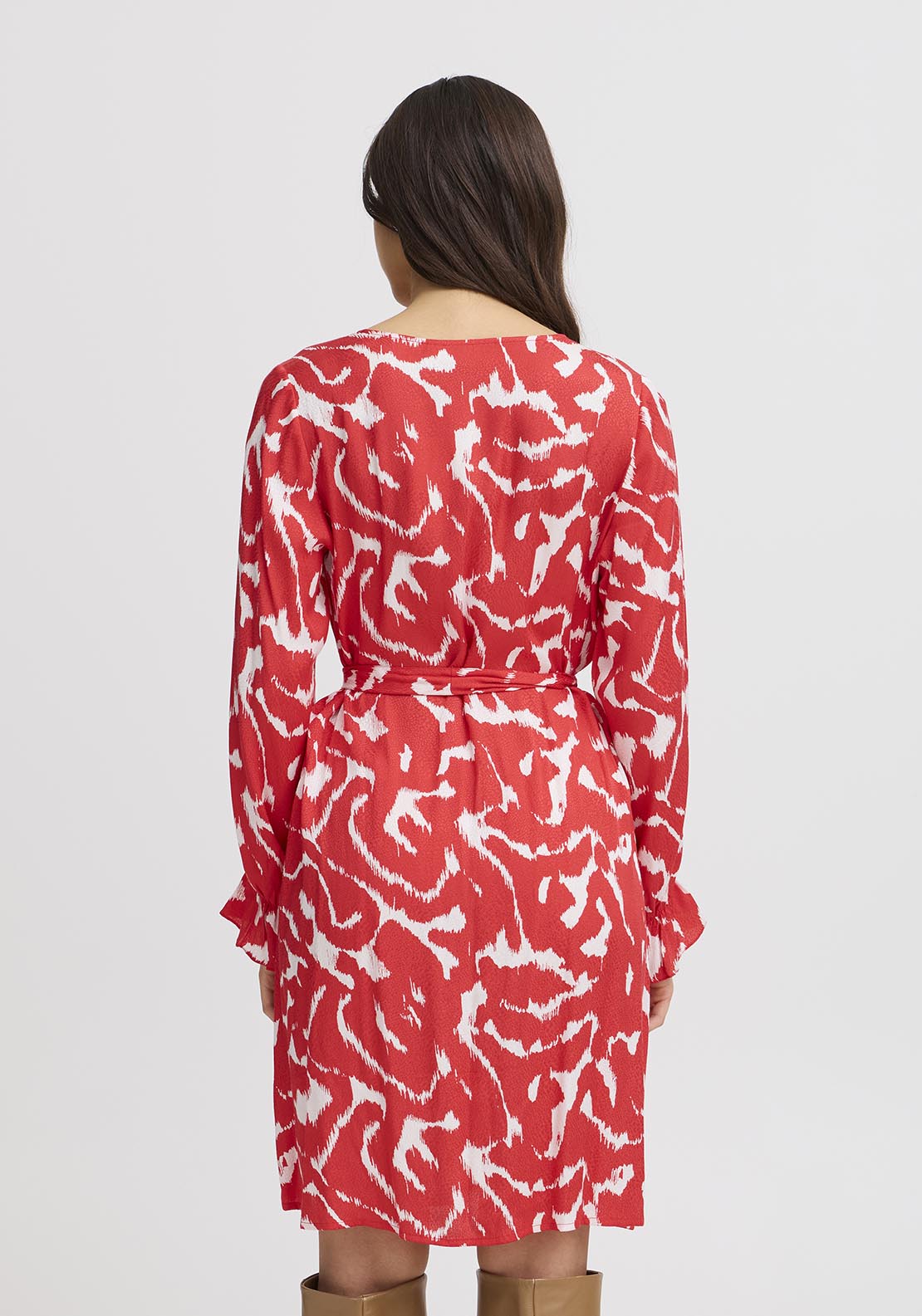 Fransa Casual Long Sleeve Light Woven Dress - Red 4 Shaws Department Stores