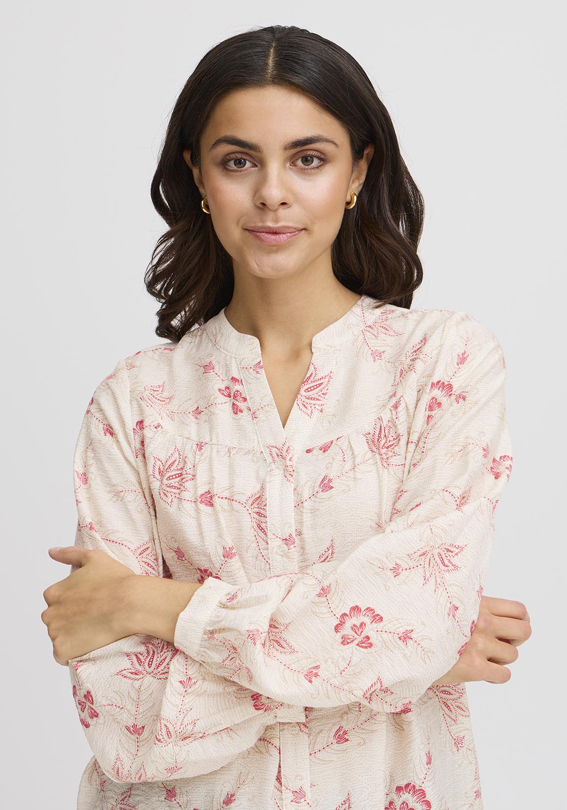 Fransa Casual Long Sleeve Woven Shirt - Cream 1 Shaws Department Stores