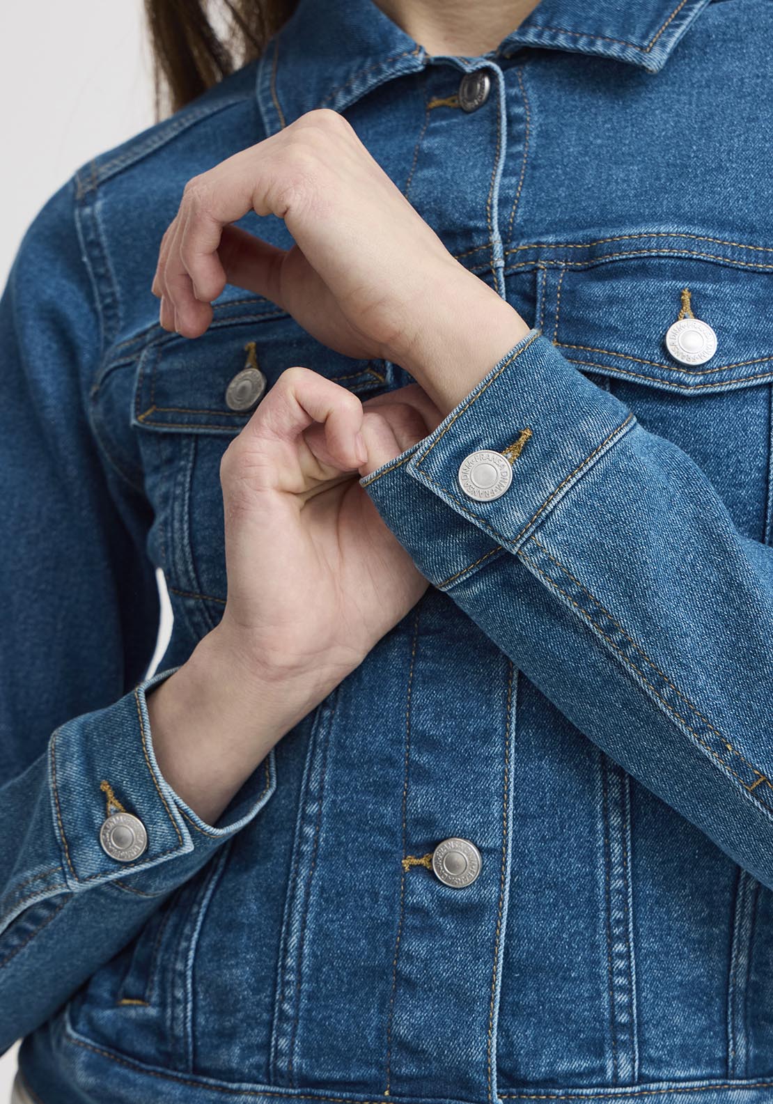 Fransa Casual Long Sleeve Denim Jacket - Mid Blue Denim 8 Shaws Department Stores