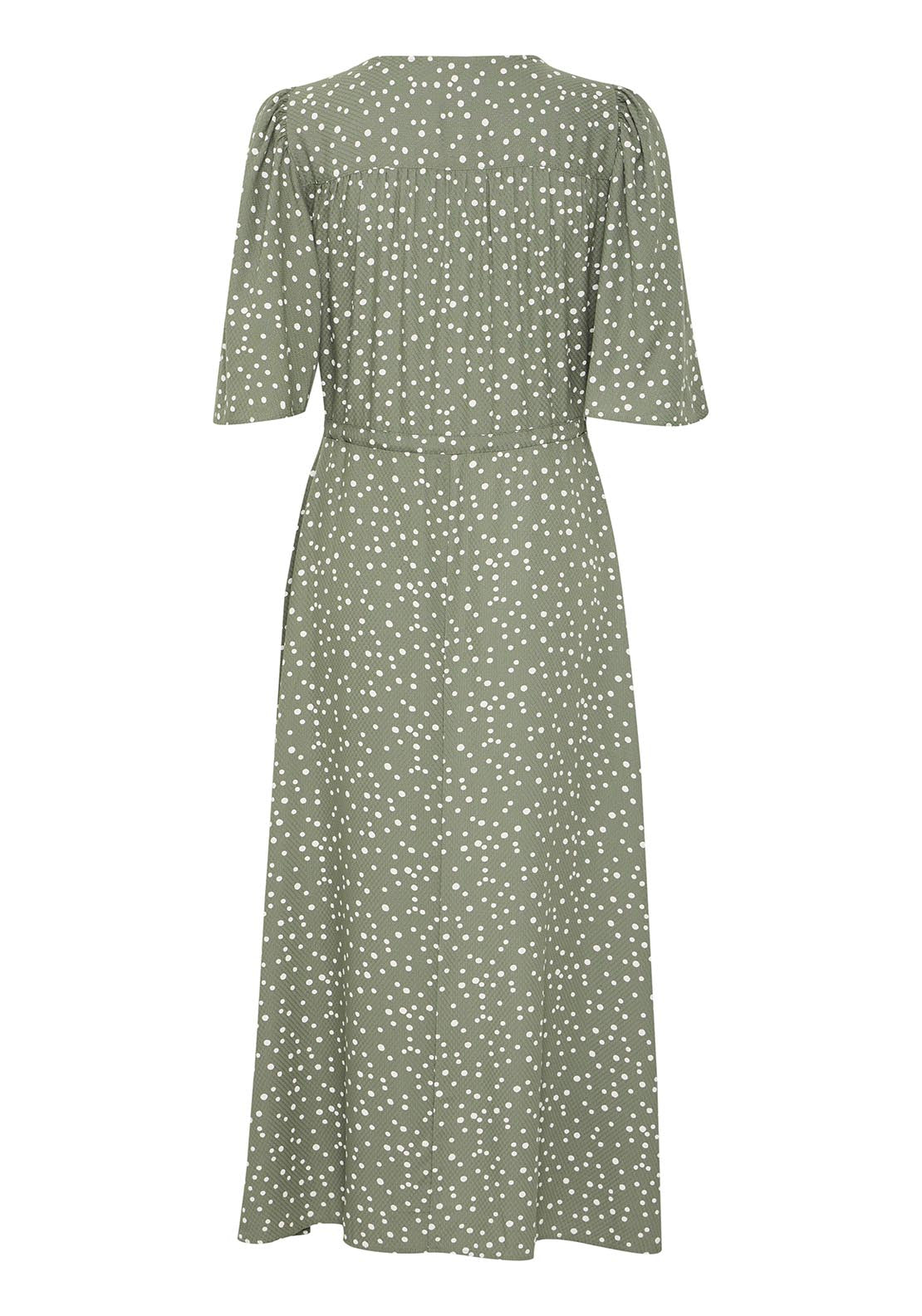 Fransa Casual Flared Sleeve Light Woven Dress - Agave Green Mix 6 Shaws Department Stores