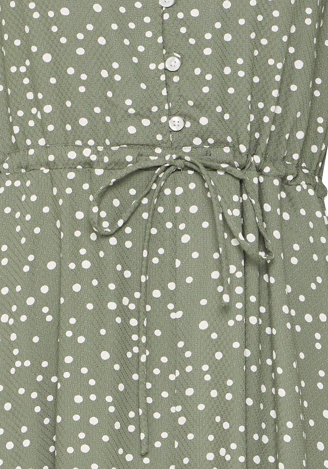 Fransa Casual Flared Sleeve Light Woven Dress - Agave Green Mix 8 Shaws Department Stores