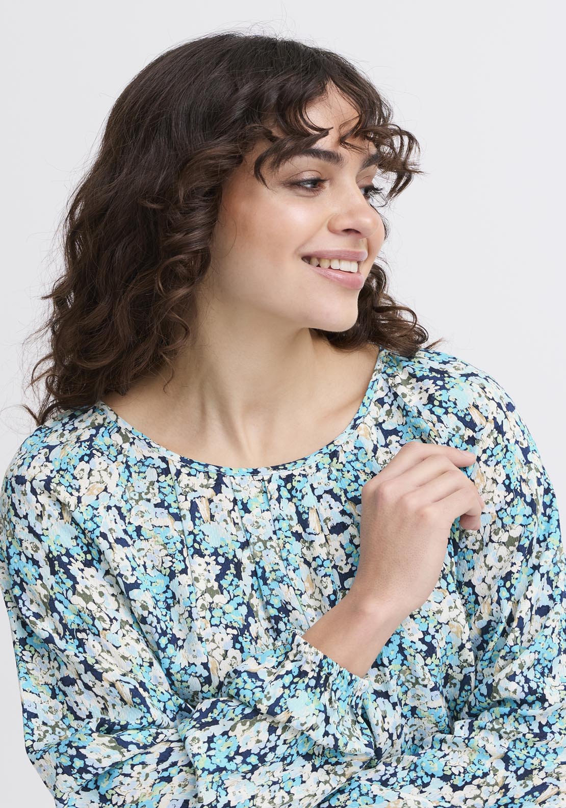 Fransa Pos Long Sleeve Blouse - Bachelor Button Mix 3 Shaws Department Stores