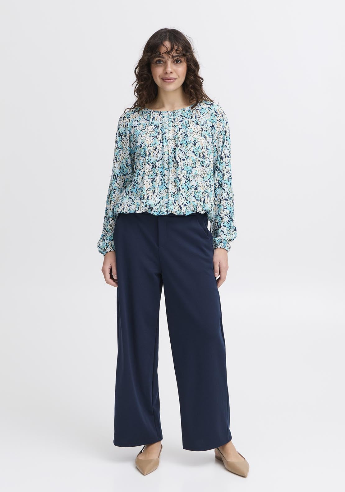Fransa Pos Long Sleeve Blouse - Bachelor Button Mix 5 Shaws Department Stores