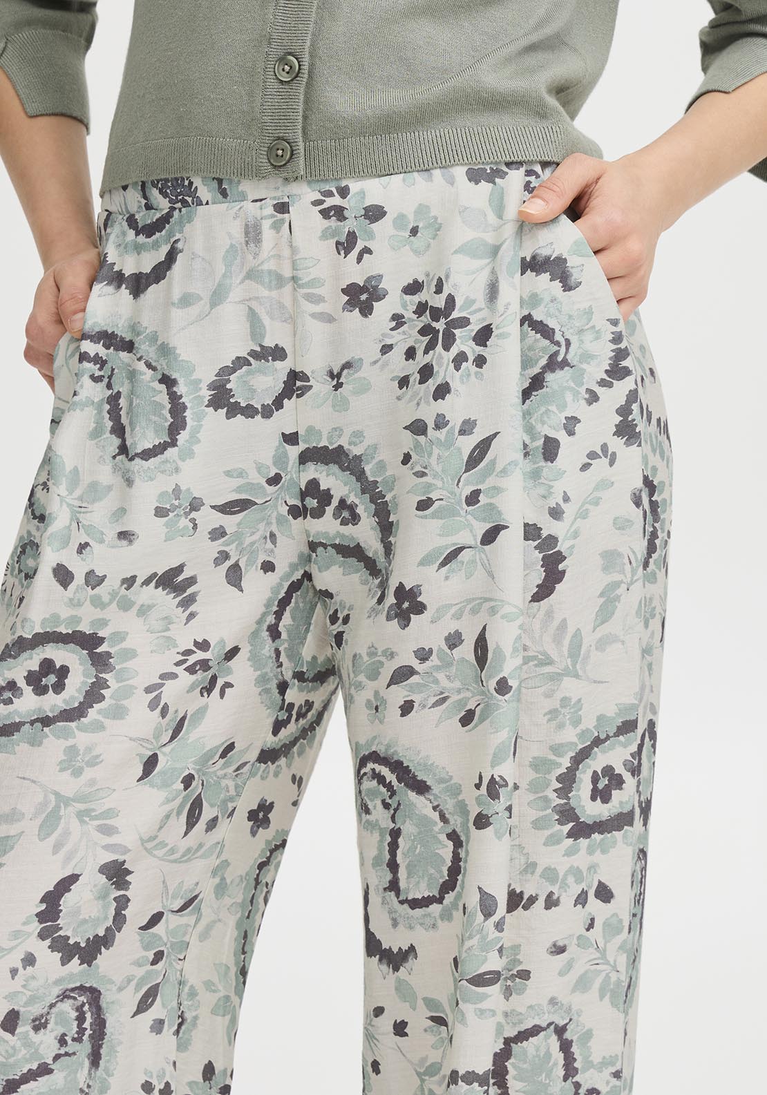 Fransa Casual Trousers - Frosty Green 5 Shaws Department Stores